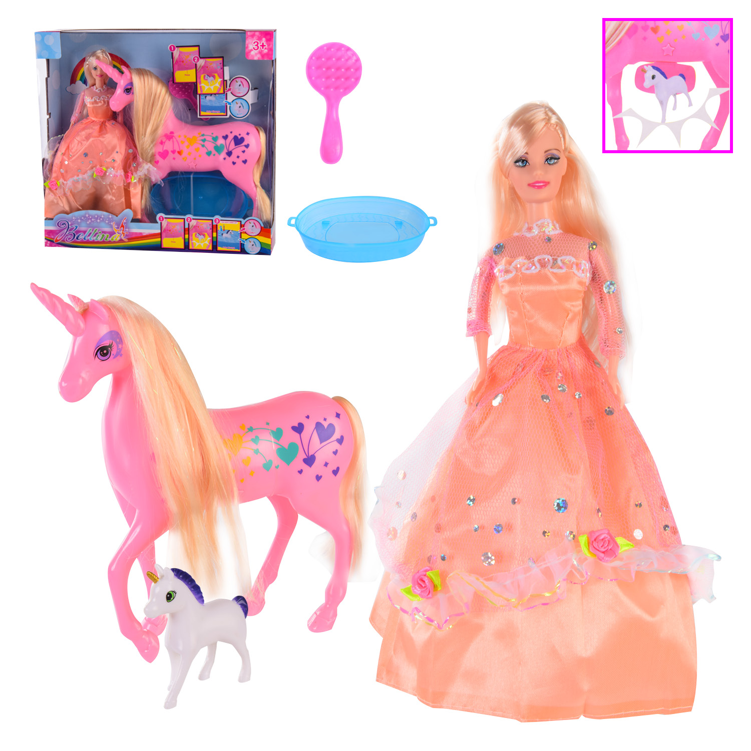 Лялька арт. 68283 (24шт/2) 2 вида ,с аксессуаром, единорог с жеребенком, определи пол жеребенка, в коробке – 36*9*34 см, р-р іграшки – 29 см
