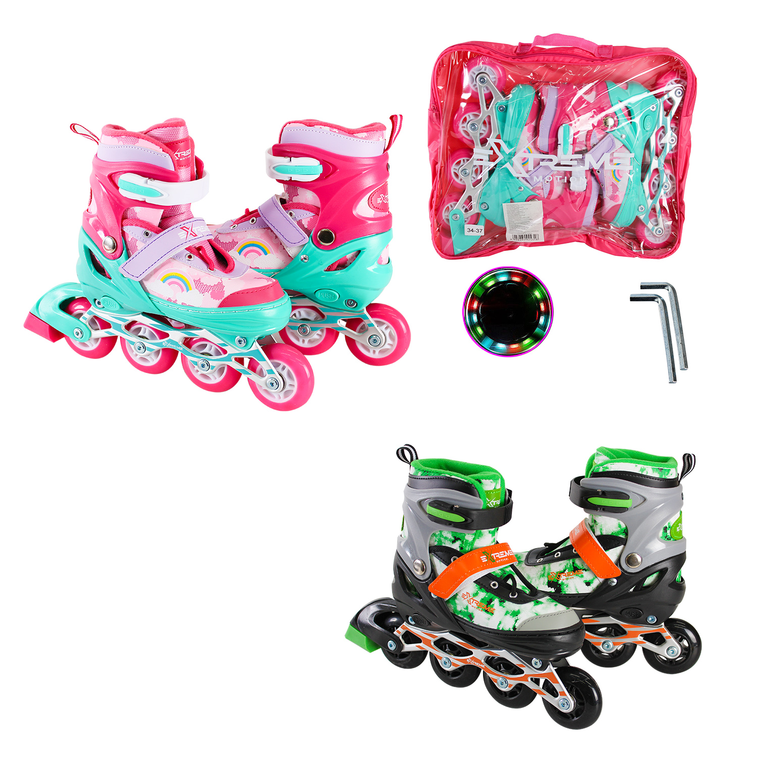 Ролики арт. RL2430 (6шт) S (30-33) метал.рама, колеса PU 1 світло, 2 кольори