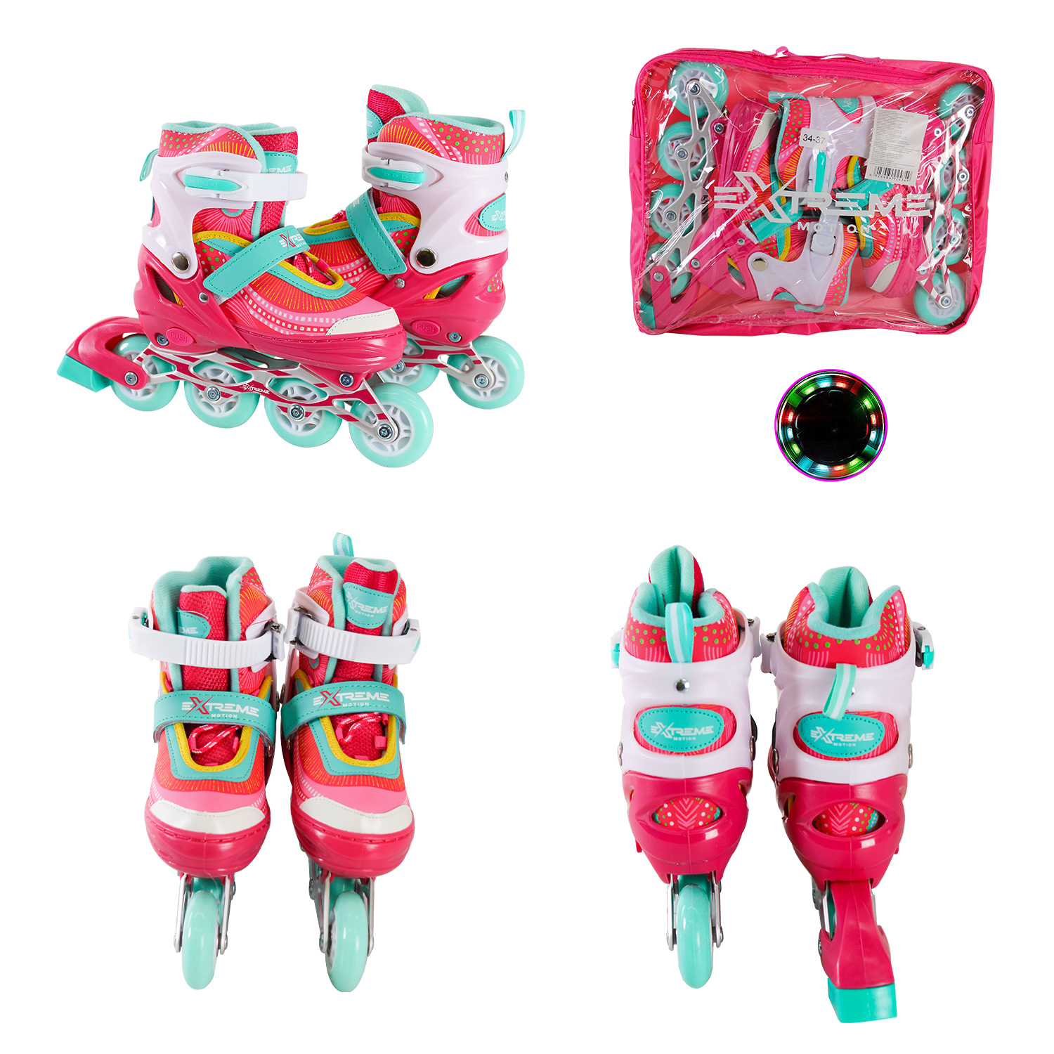 Ролики арт. RL2435 (6шт) L (38-41) метал.рама, колеса PU 1 світло, рожевий