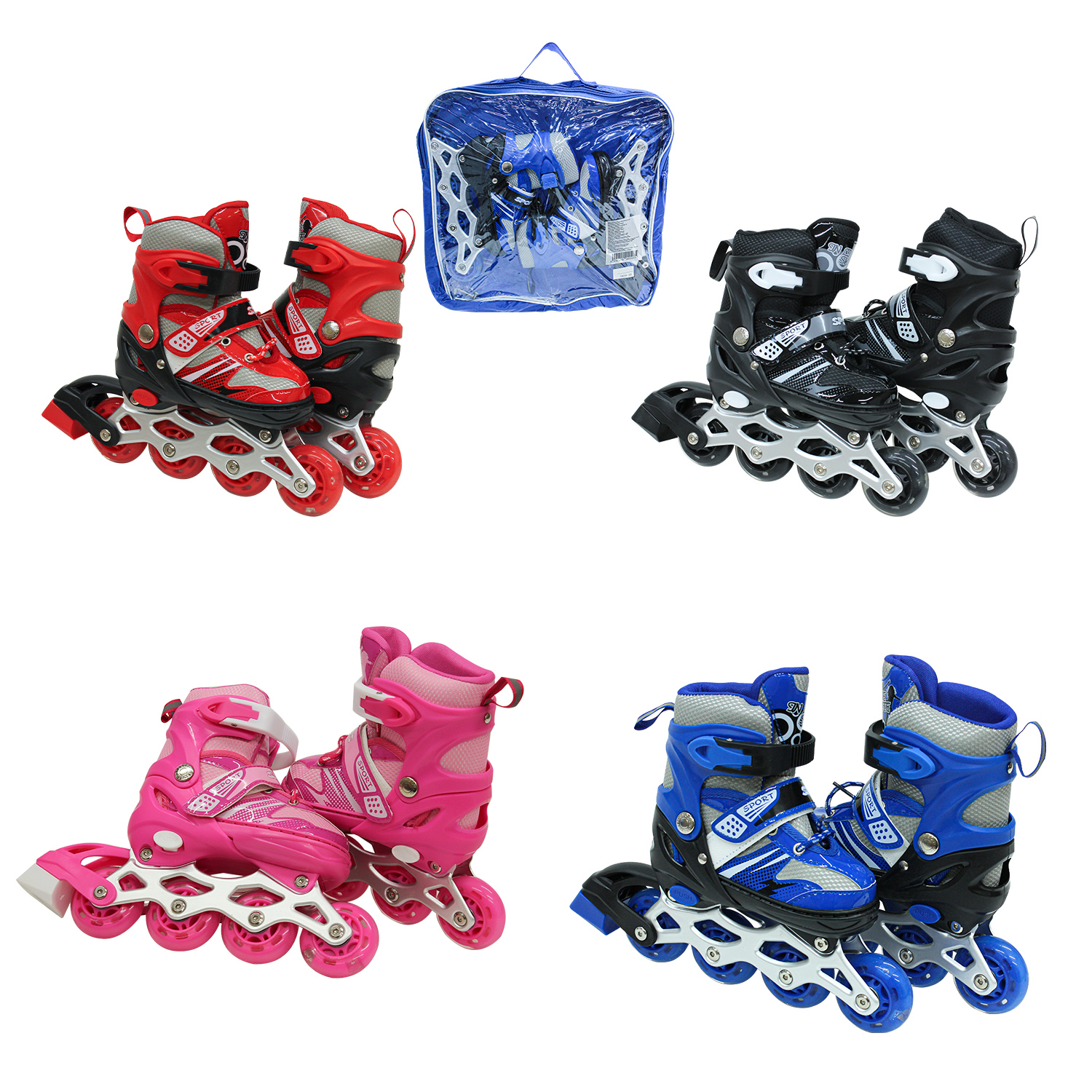 Ролики арт. RL2415 (6шт)L (39-43) метал.рама, колеса PU 1 світло 3 кольори