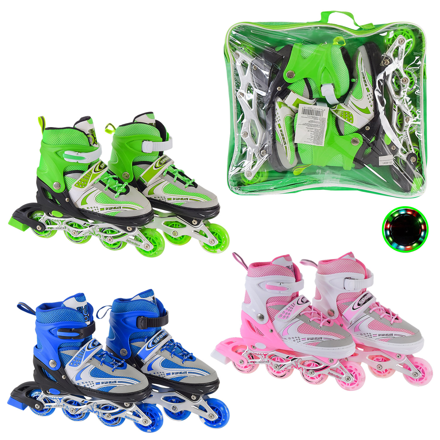 Ролики арт. RL2419 (6шт)S (29-33) метал.рама, колеса PU 1 світло 3 кольори