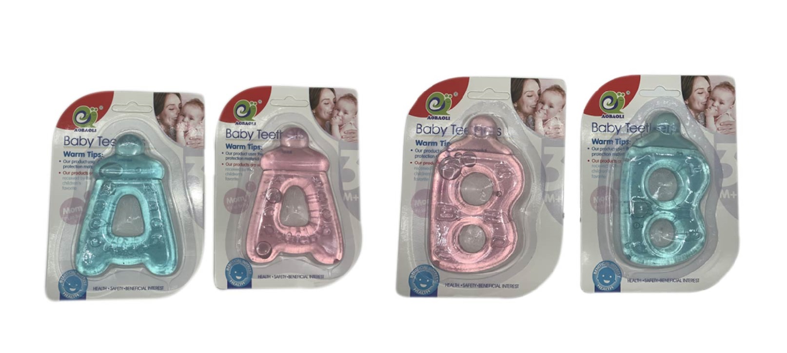 Брязкальце-прорізувач арт. B26/B27 (336шт/2) 2 вида, 2 кольори мікс, силікон з рідким наповнювачем,на планш 16*11*1,5см