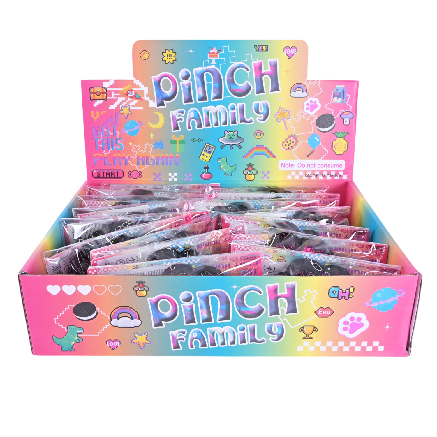 Антистрес арт. C29305 (384шт) Таба лапка чорна з блискітками 6*7см 16шт дисплей бокс 28,5*21*7 см