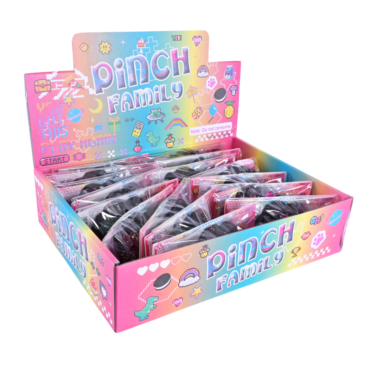 Антистрес арт. C29305 (384шт) Таба лапка чорна з блискітками 6*7см 16шт дисплей бокс 28,5*21*7 см