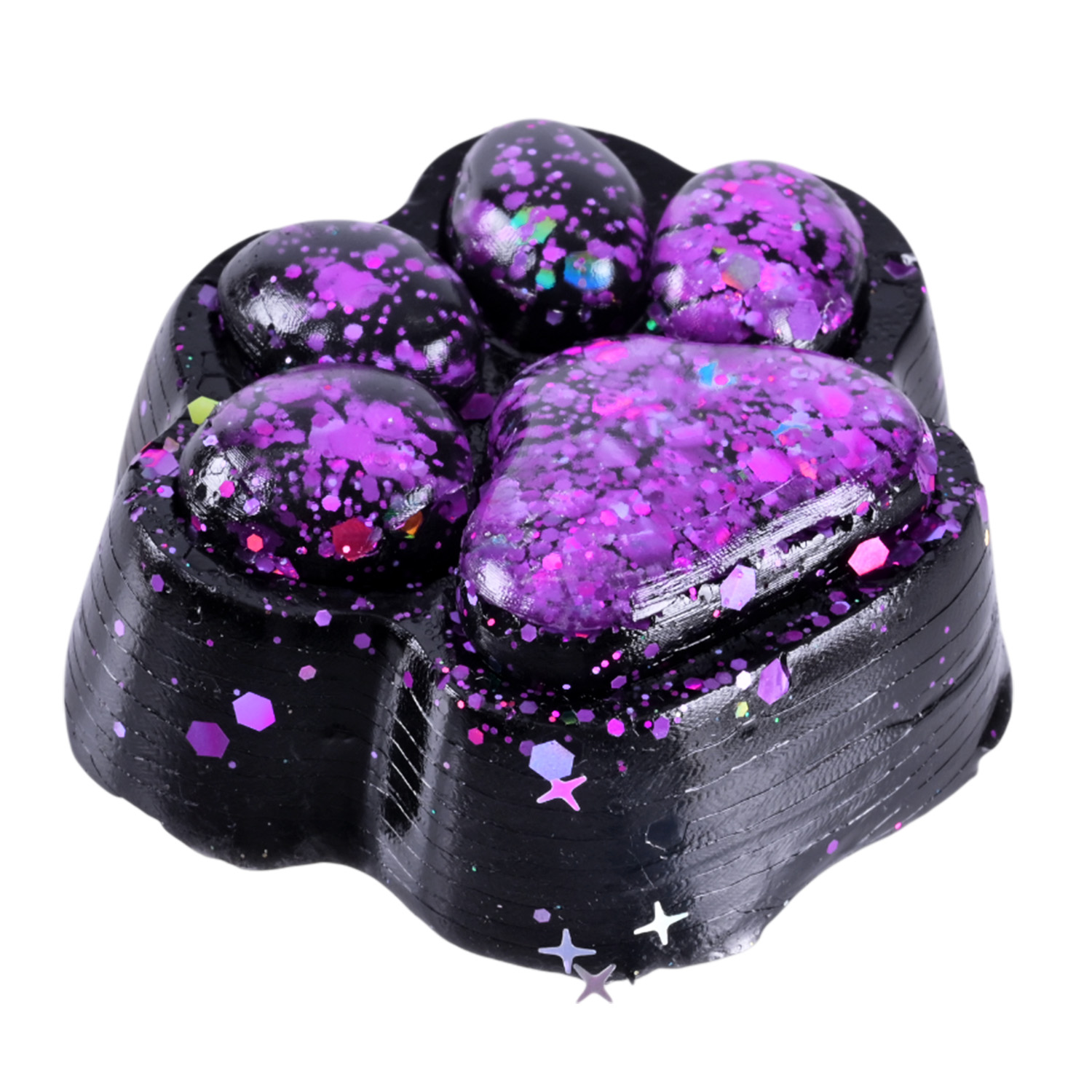 Антистрес арт. C29305 (384шт) Таба лапка чорна з блискітками 6*7см 16шт дисплей бокс 28,5*21*7 см