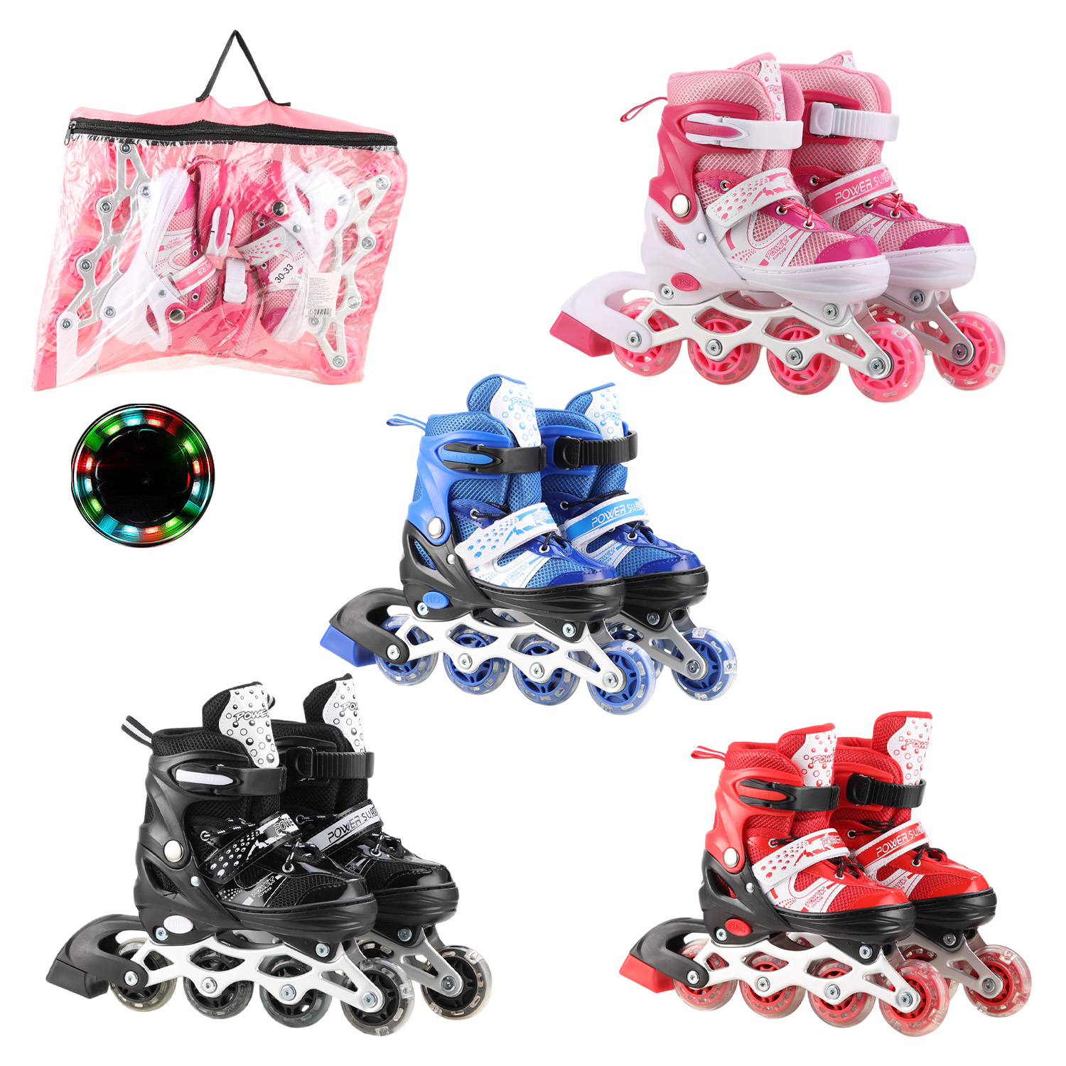 Ролики арт. RL2501 (6шт)  колеса PVC розмір S (30-33),4 кольори в сумці