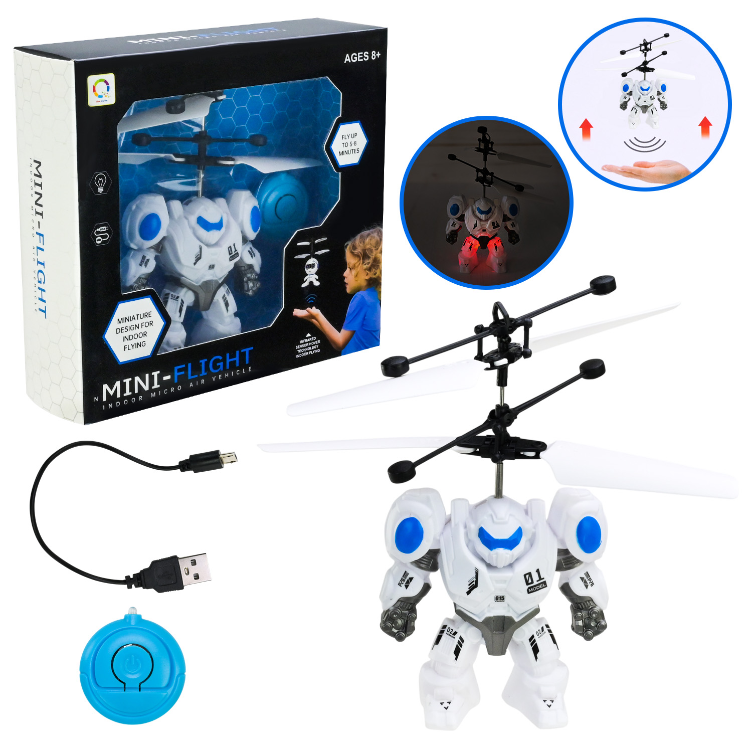 Запускалка арт. 2750B (96шт/2) робот, акум літає, світло, короб. 18*5,5*16,5см