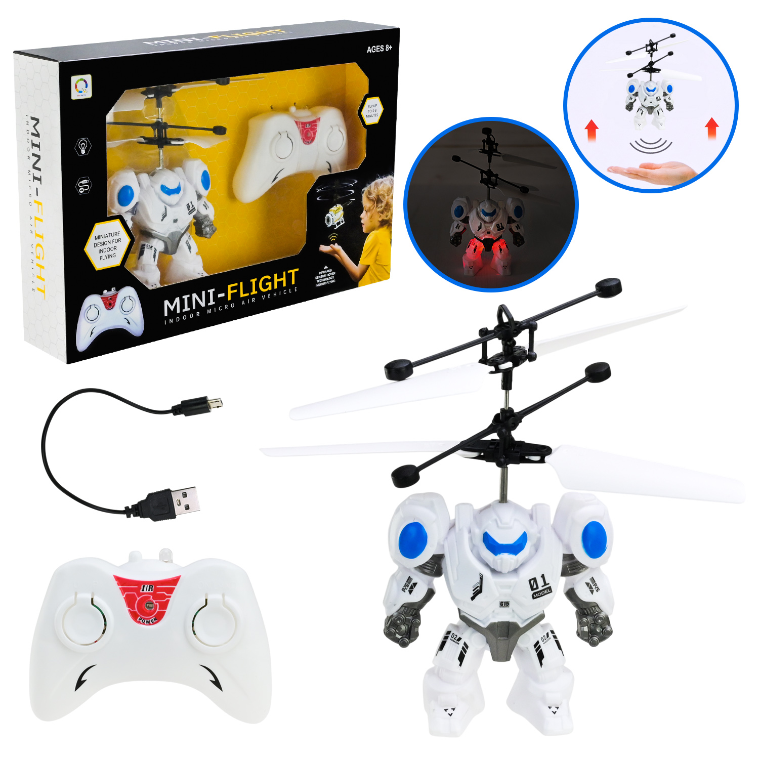 Запускалка р/к арт. 2750G (96шт/2)  робот,акум літає, світло, короб. 27*5,5*18см