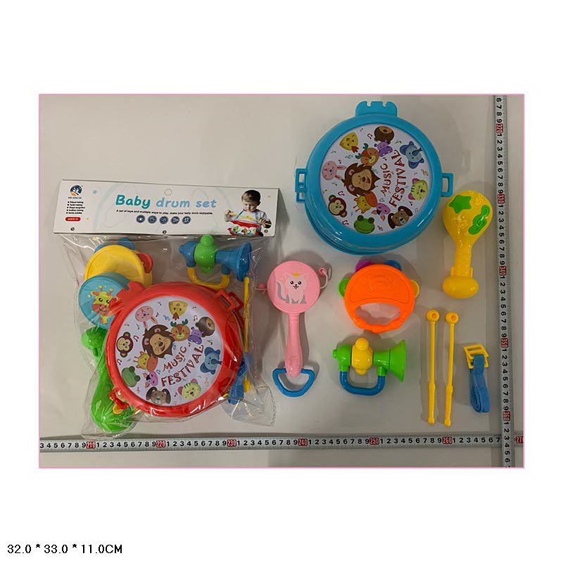Інструменти муз. арт. A881 (48шт/2) барабан, бубон, стукалка, труба, пакет 32*33*11см