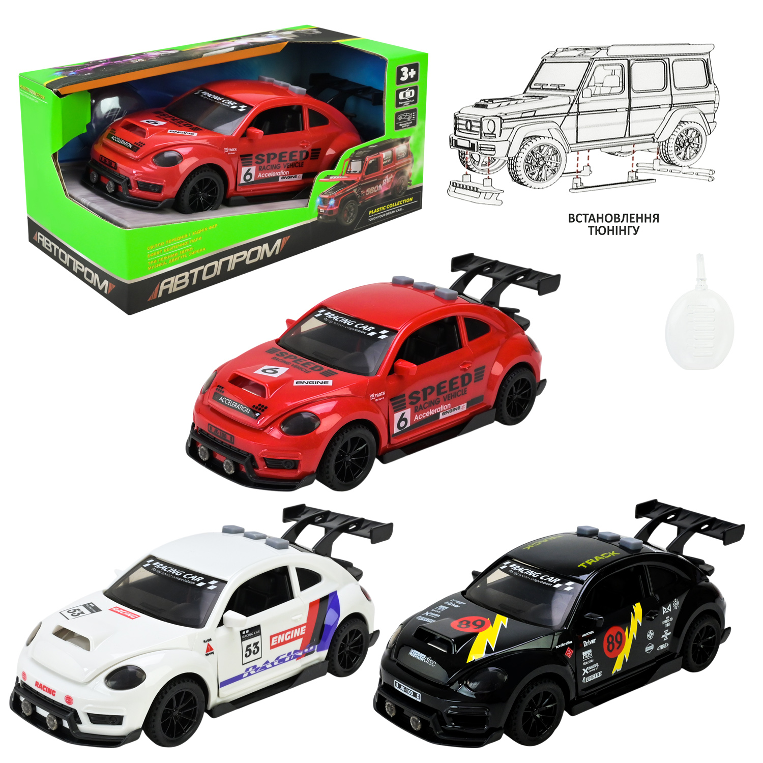 Машина батар. "АВТОПРОМ" арт. AP9916 (60шт) 3 кольори,світло, звук, пар, у коробці 18*10*9,8см