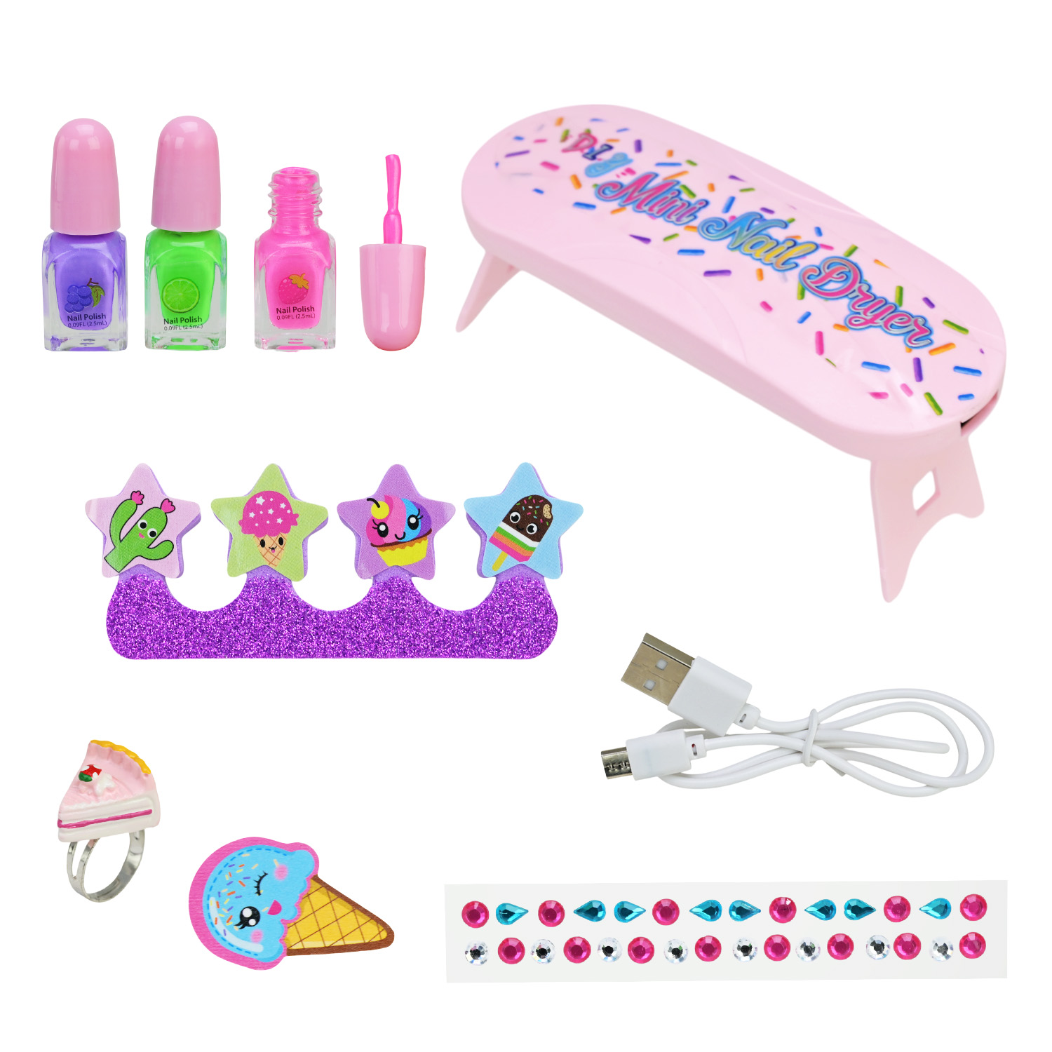 Набір косметики арт. UKR2404 (24шт/4) укр. паковка, неонові лаки в асортименті, лампа сушарка з USB проводом, аксес короб. 19,5*25*35 см