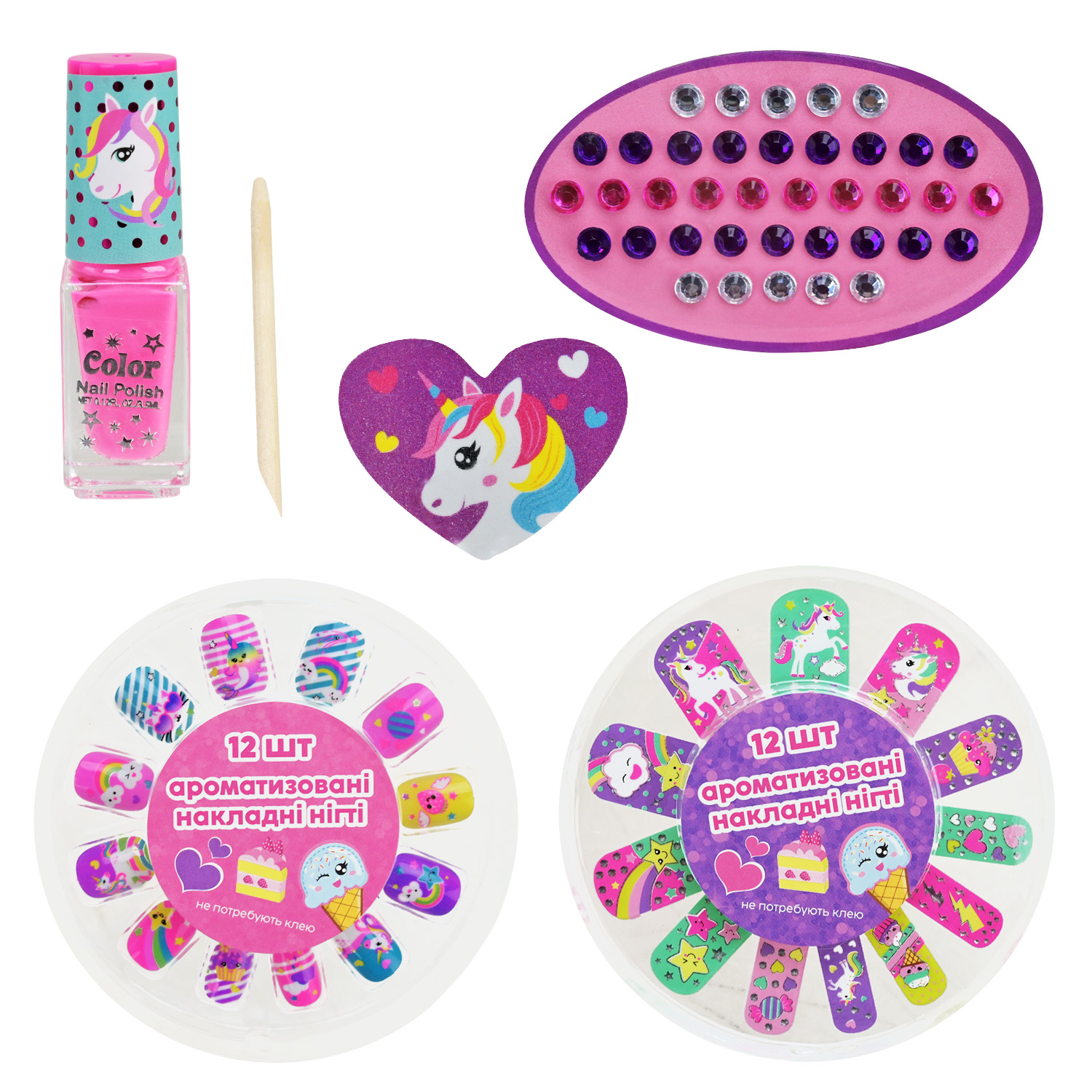 Набір косметики арт. UKR2407 (24шт/4) мікс видів укр. паковка, накладні нігті, наліпки, аксес, лак короб. 25*35*5 см