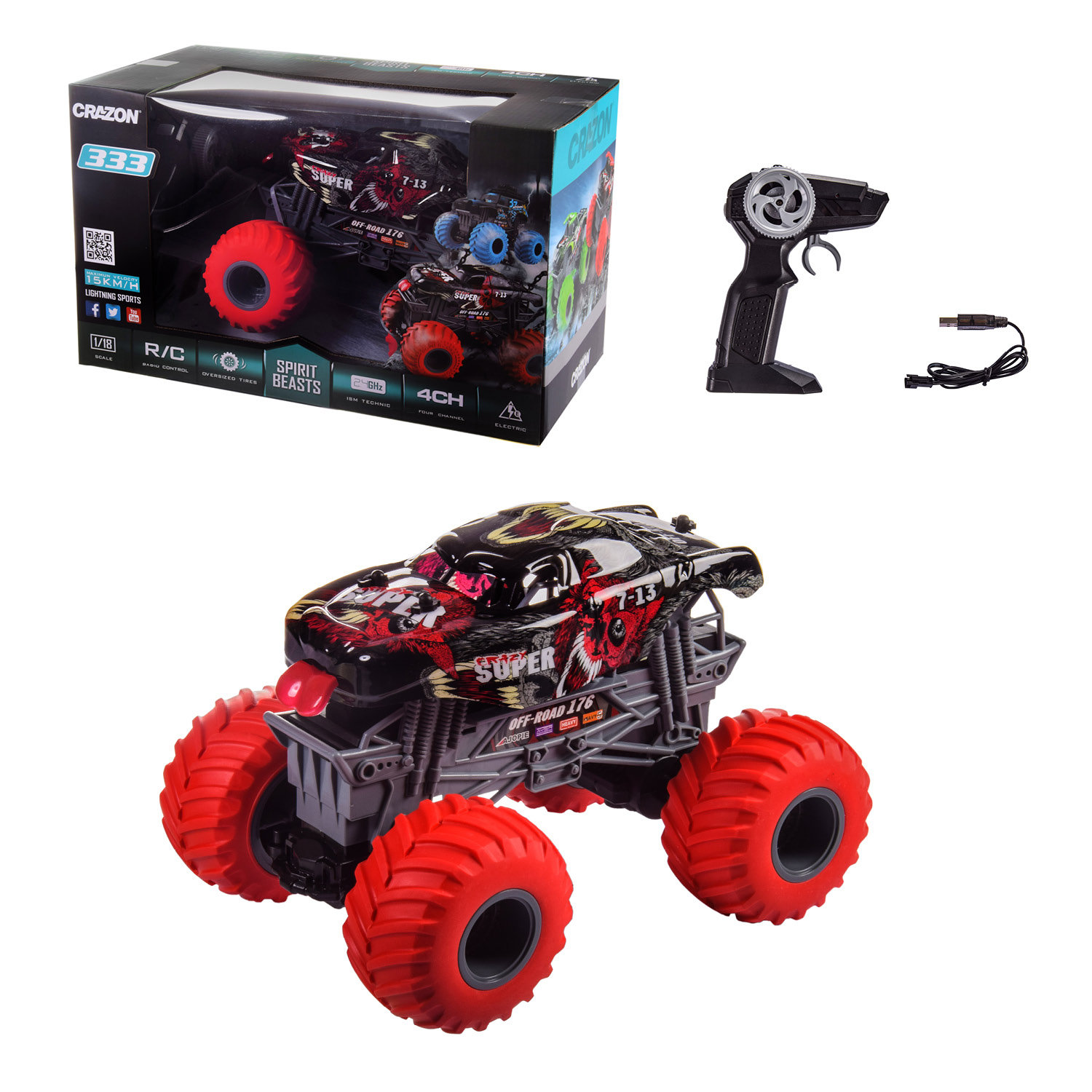 Машина р/у арт. 333-19181B(12шт) акум.1:18 , USB, короб. – 38*21*23 см, р-р ігрушк – 24*18*17 см