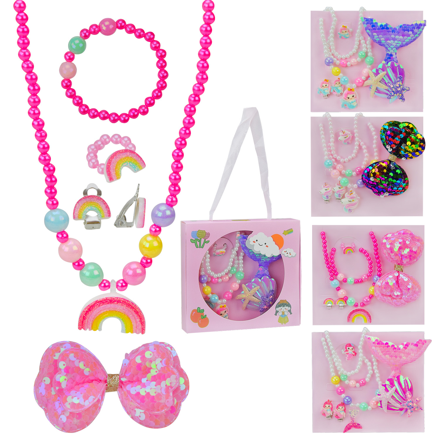 Набір аксесуари для дівчатарт. B4337 (120шт) мікс 4 види, буси, браслет, кільце, клипси, заколочка короб. 15*14*3,5см