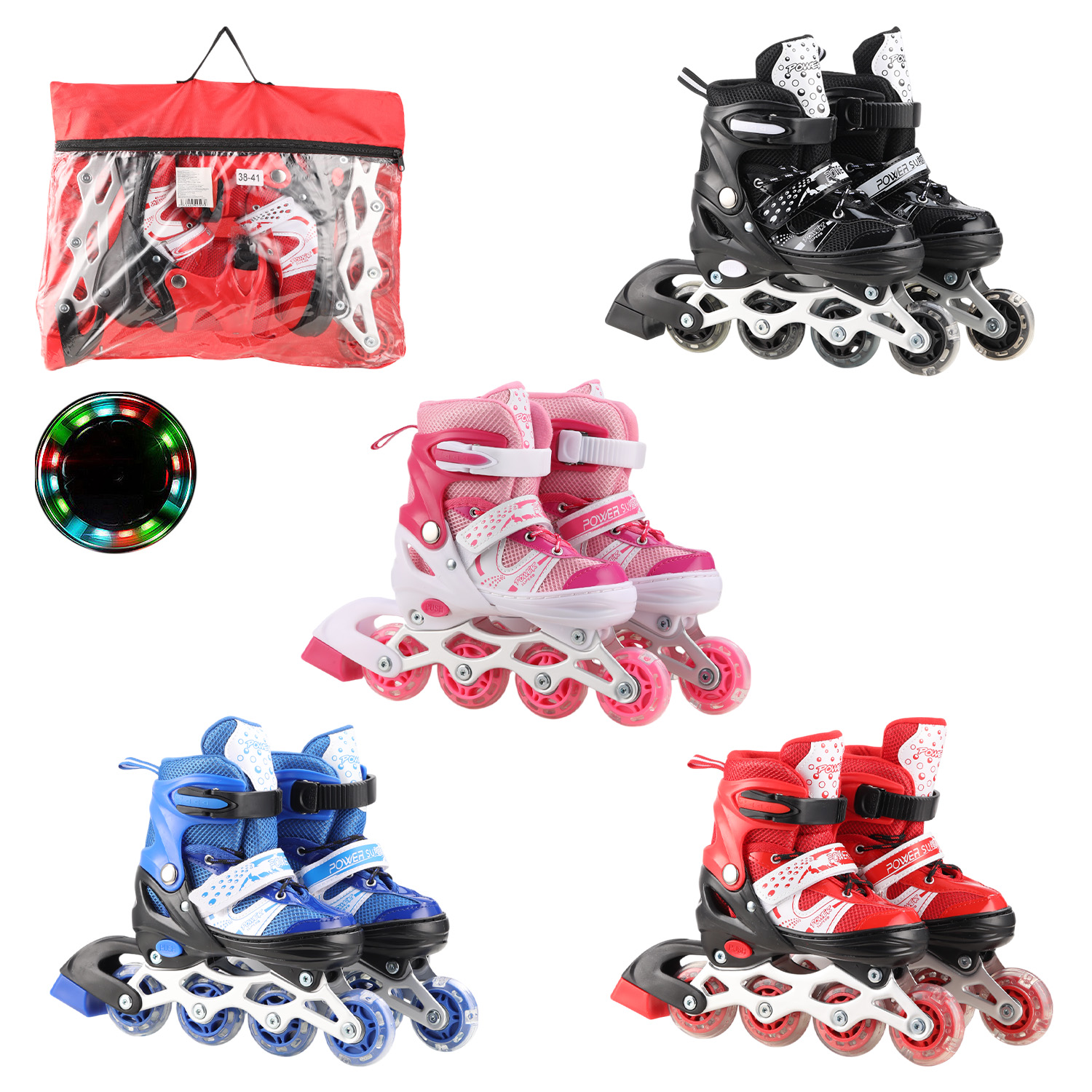 Ролики арт. RL2503 (6шт)  колеса PVC розмір L (38-41),4 кольори в сумці