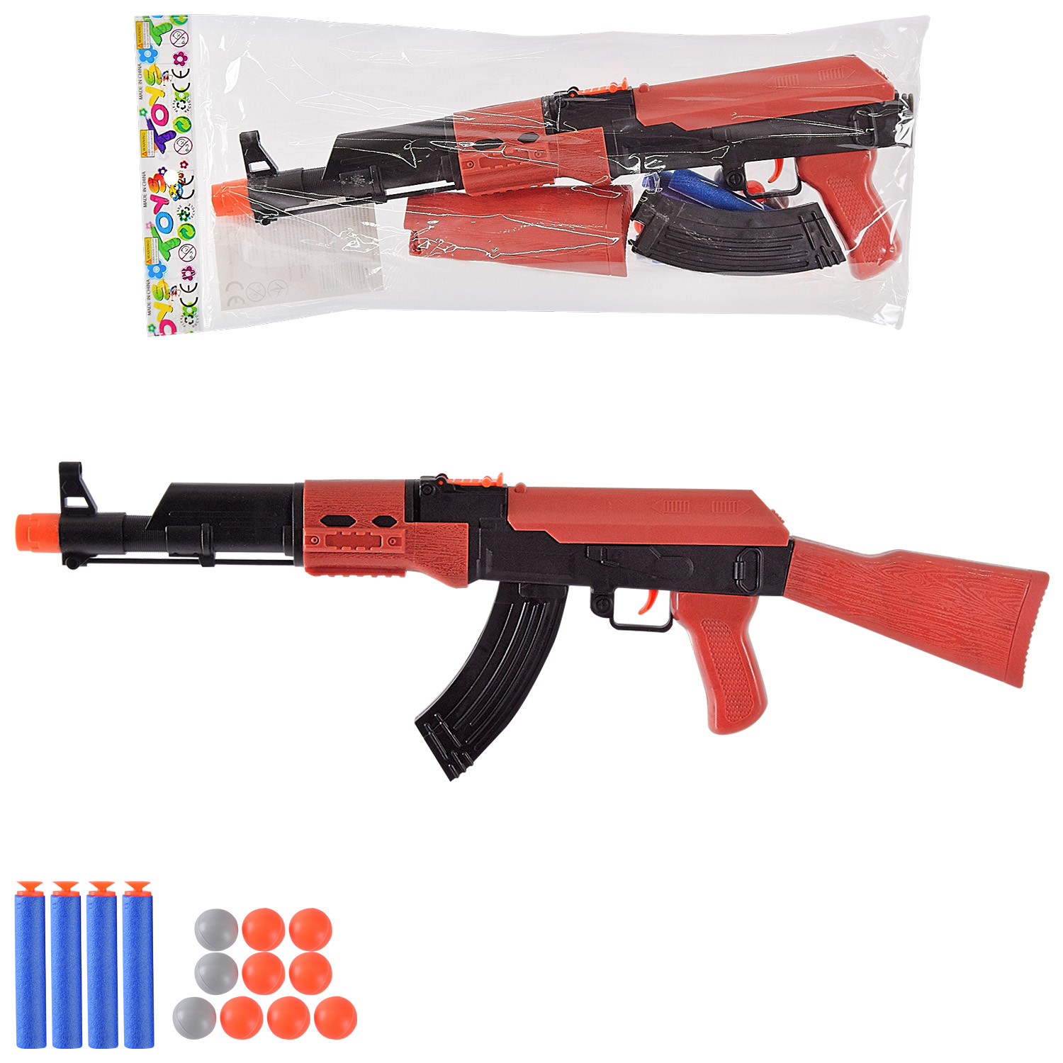 Автомат арт. YX008 (168шт/2) 4 поролон. снаряда+5 куль, пакет 45*18см