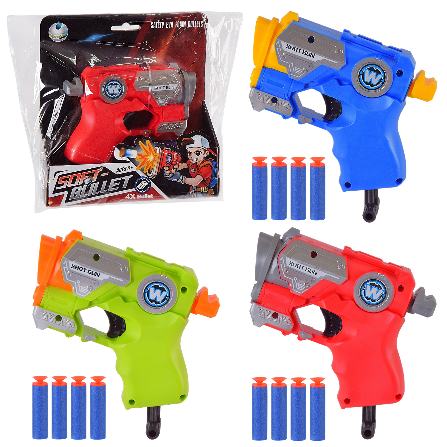 Бластер арт. T-04 (96шт/2) 4 кольори, стріляє поролон. снарядами, в окр. короб. 18*17*5см