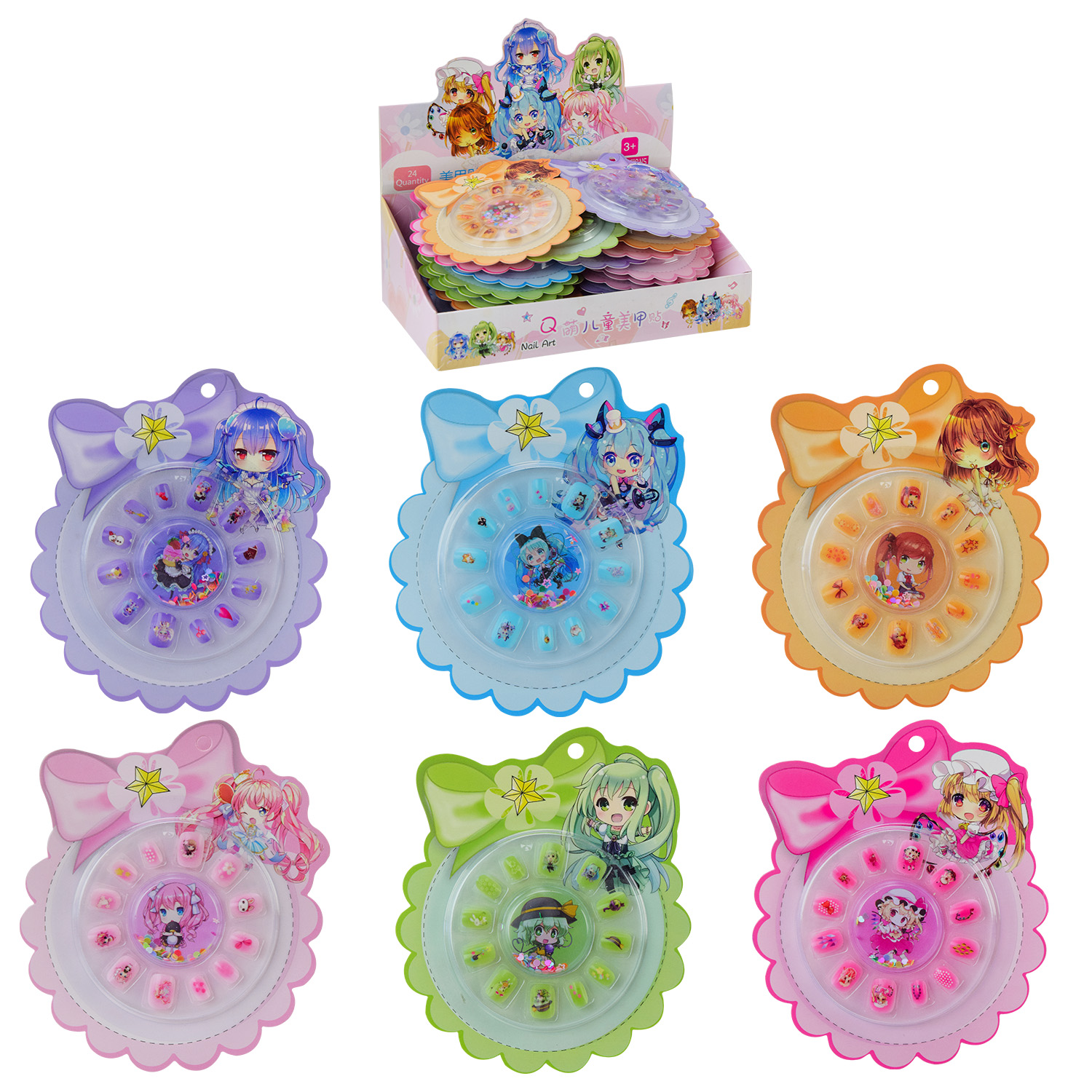 Аксесуари для дівчат арт. CN-110 (240шт) накладні самоклеючі нігті, мікс 6 види, в дісп боксі (10д.б*24 шт), ціна за 1 шт. 10*10см