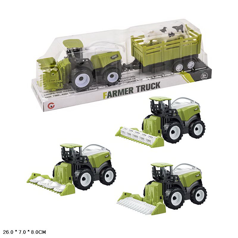 Комбайн арт 9975-2B (288шт/2) з причепом, у комплекті 1 фігурка тварини, 3 вида мікс, у слюді 26*7*8см