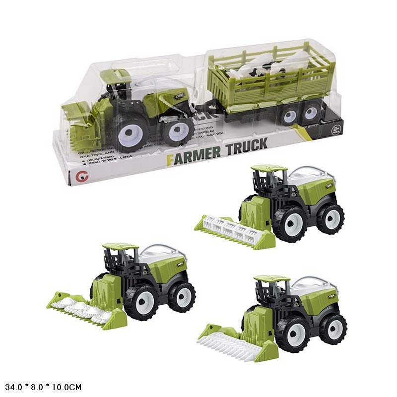 Комбайн арт 9970-2B (120шт/2) з причепом, у комплекті 2 фігурки тварини, 3 вида мікс, у слюді 34*8*10см