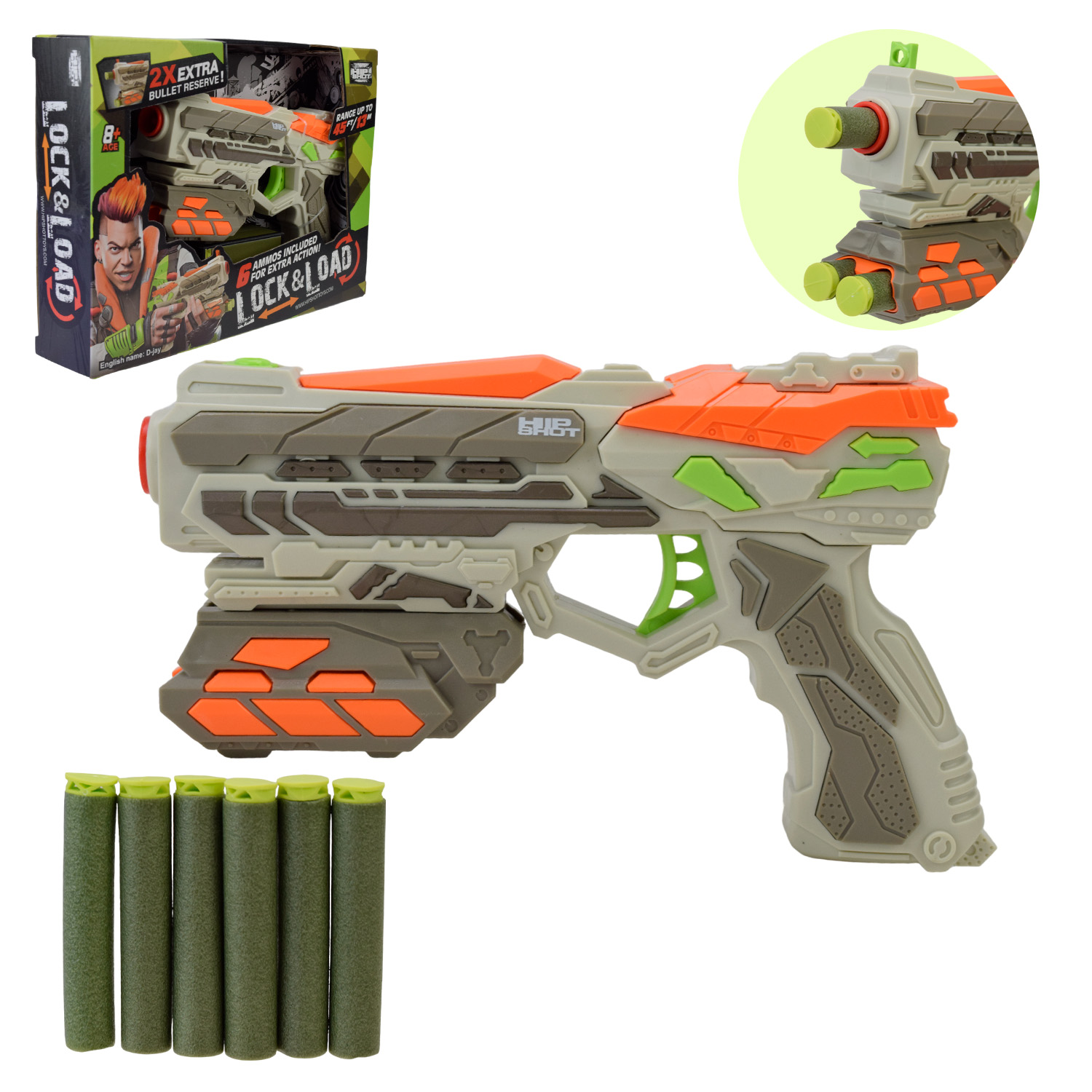 Автомат  арт. FJ9003 (72шт/2) стріляє поролономими знарядами, 6 поролон. знарядів, короб. 23,5*17*4,8см