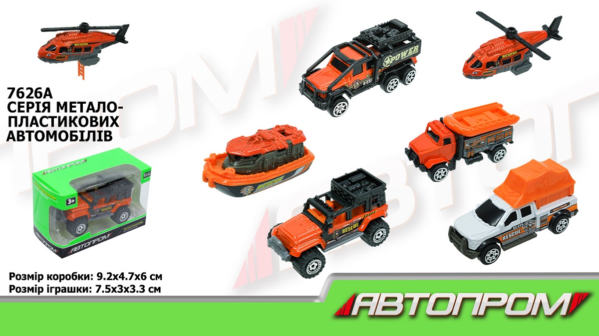 Машина мет. АВТОПРОМ арт. 7626A (576шт/2) 1:64,6 видів, короб. 8*5*5см