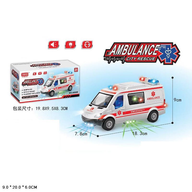 Машина арт 4688B (120шт) батар, швидка допомога, світло, звук, короб. 19,8*9,5*8,3см