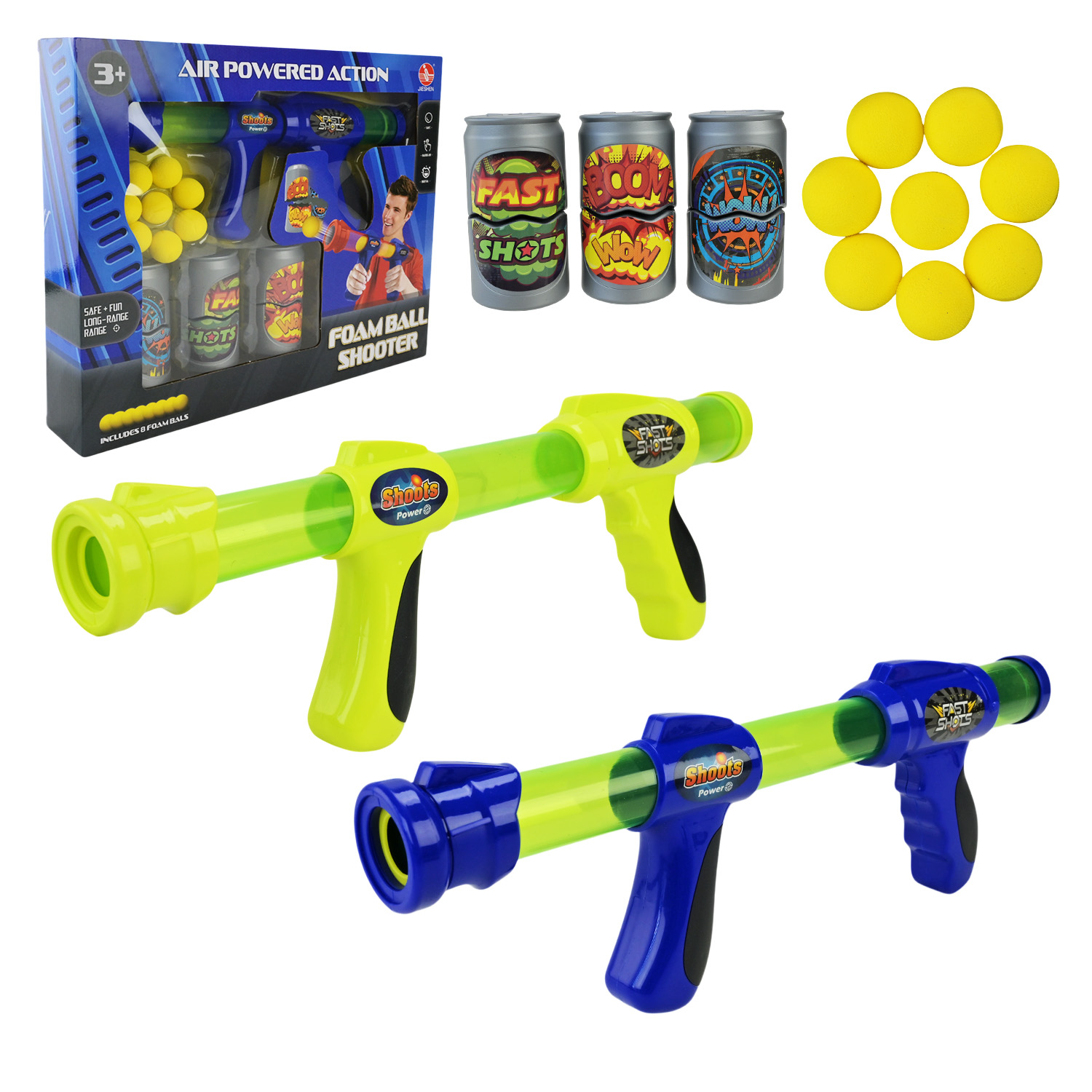 Бластер арт. JS8155-2 (36шт/2)  2 кольори,3 мішені-банки+8 поролонових кульок короб. 42*34,2*7см