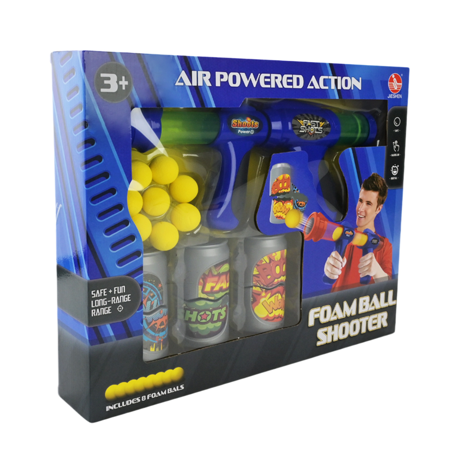 Бластер арт. JS8155-2 (36шт/2) 2 кольори,3 мішені-банки+8 поролонових кульок короб. 42*34,2*7см