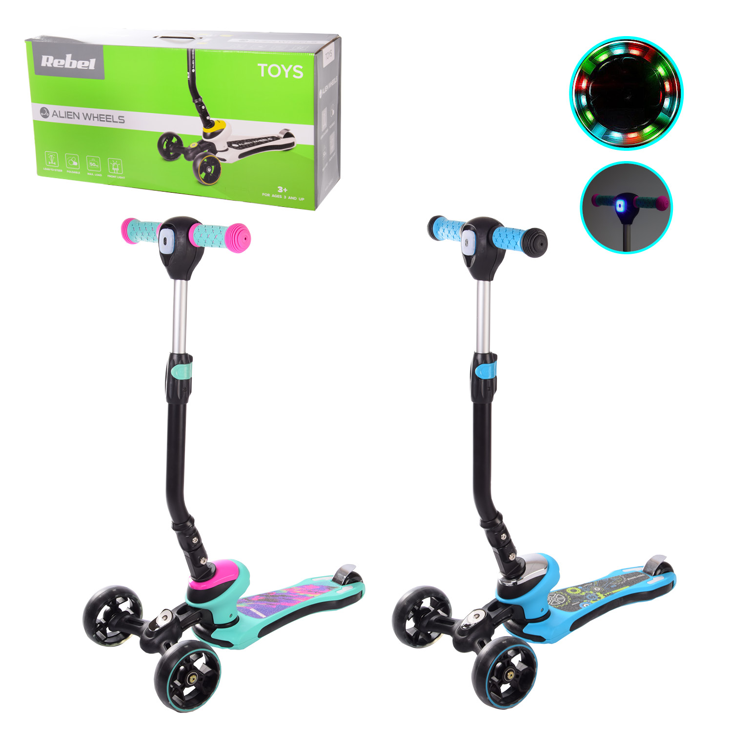 Самокат дитячий 3-х коліс. SC21003 (4шт), складний, кільк. перед 120 мм, світло