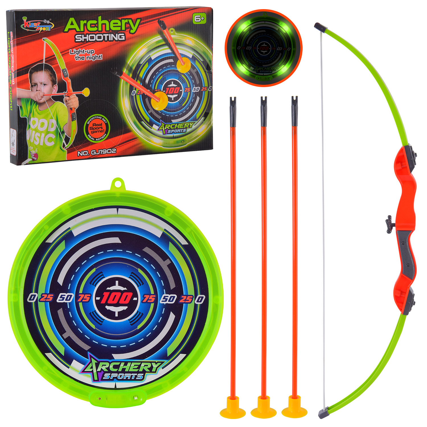 Лук і стріли арт. GJ1902 (18шт) мішень, короб. 34*5*25.5 см