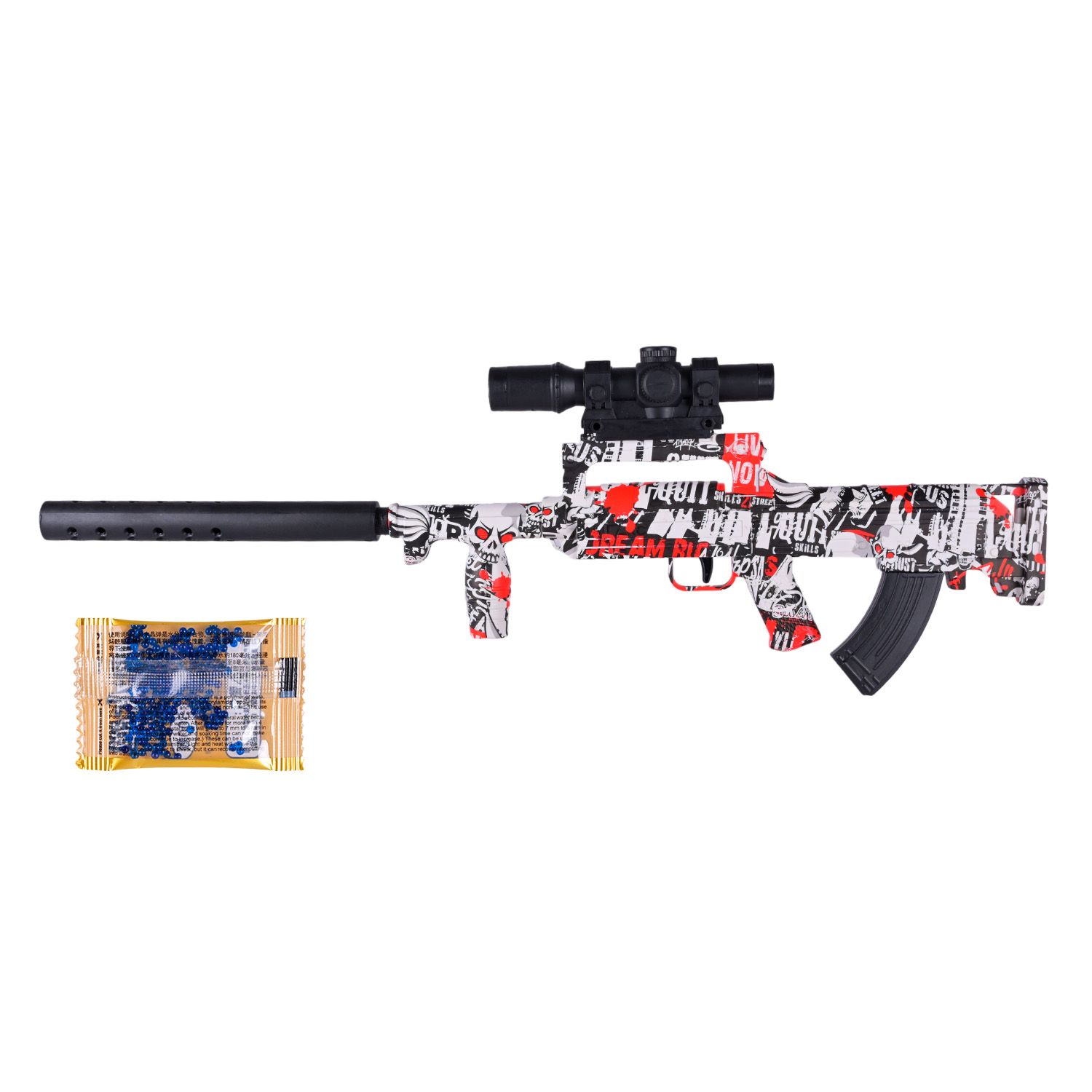 Автомат арт. MH202B (72шт/2) стреляє гелевыми пулями, мішень, приціл, пакет 25*56см