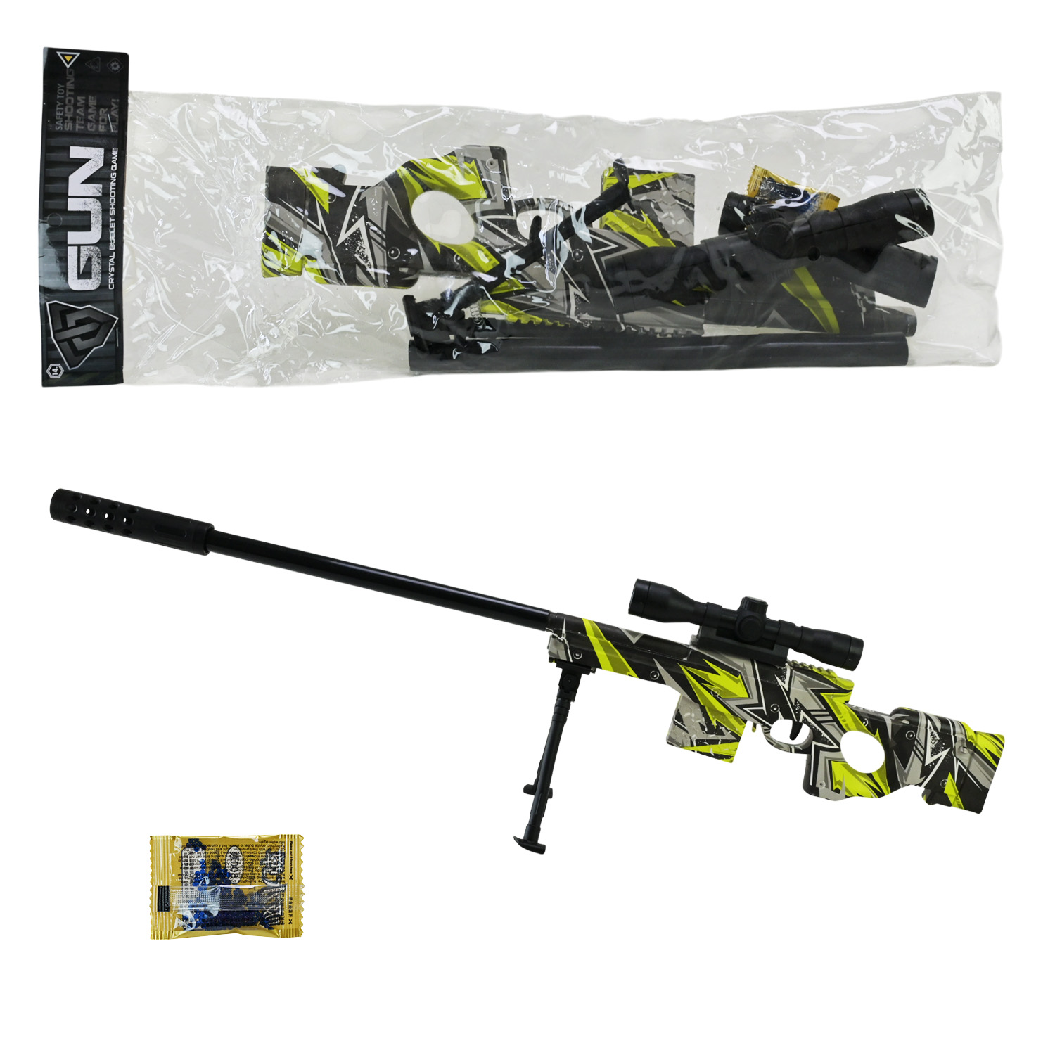 Автомат арт. MH203B (72шт/2)   стреляє гелевыми пулями, мішень, приціл,  пакет  21*5*60 см