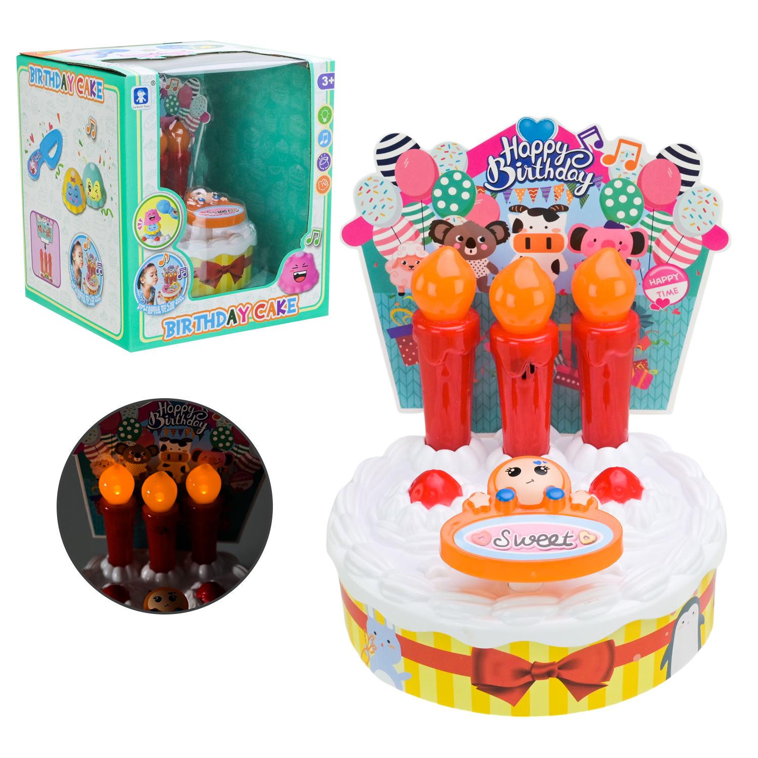 Продукти набір арт. LKE3L (40шт/2)   торт, світло, музика, при дмухані свчки гаснуть змінюється музика короб. 19*17*17см