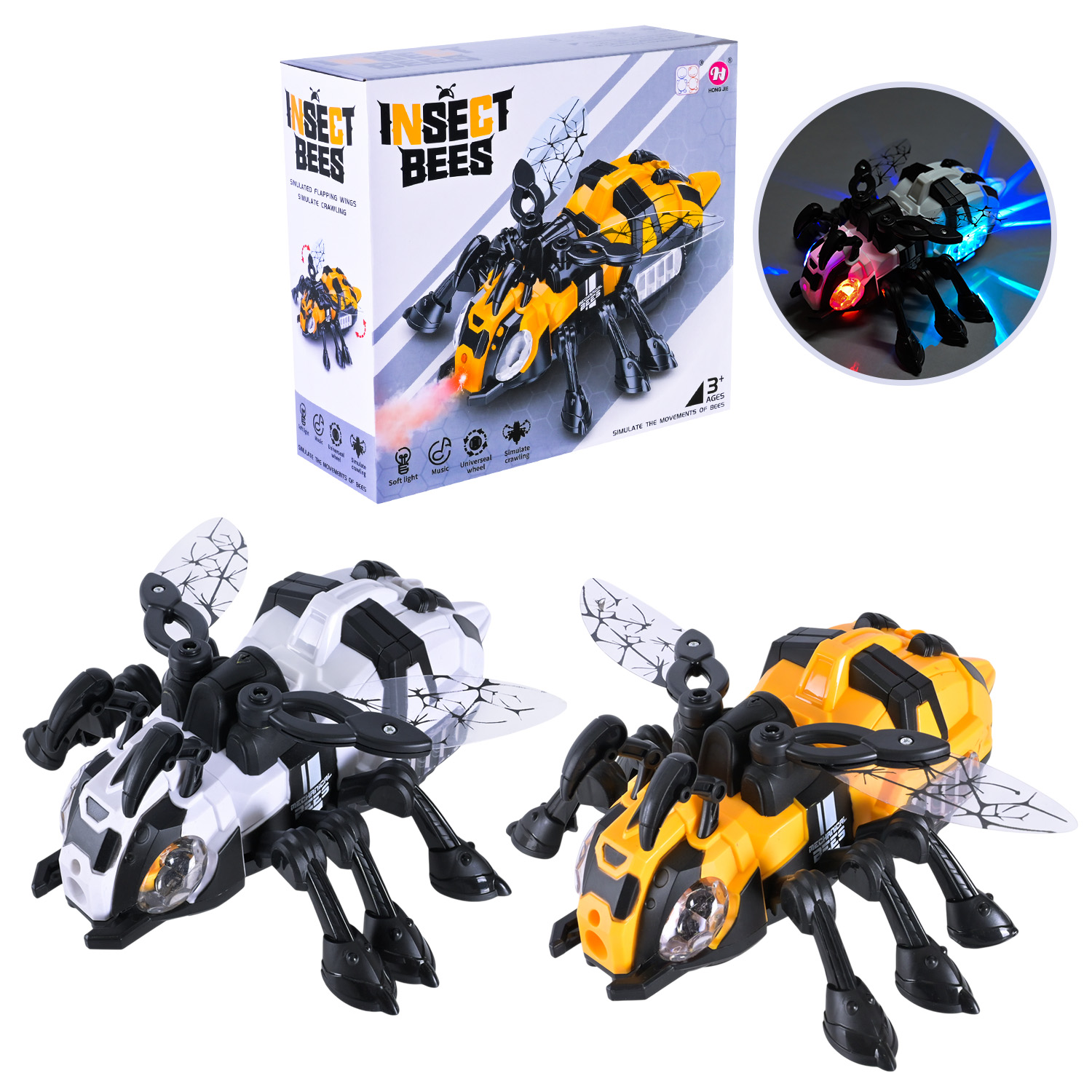 Бджола муз. арт. HJ908 (72шт/2) 2 кольри мікс, батар.,світло, р-р 21*18,5*9,5см,короб. 21,8*19,8*8,1 см