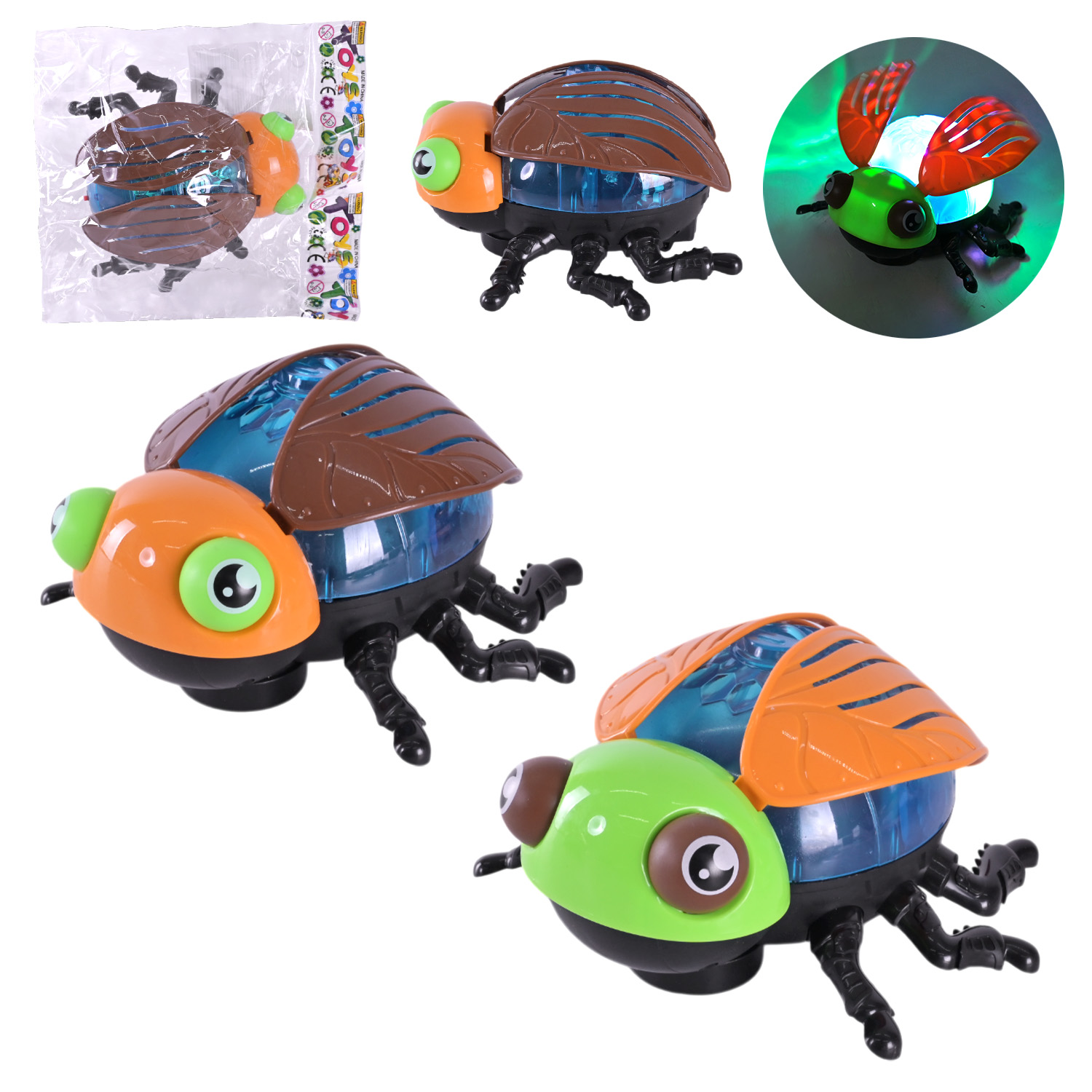 Комаха муз. арт. 2340 (144шт/2) 2 кольри мікс, батар., світло,пакет 15*16*10 см