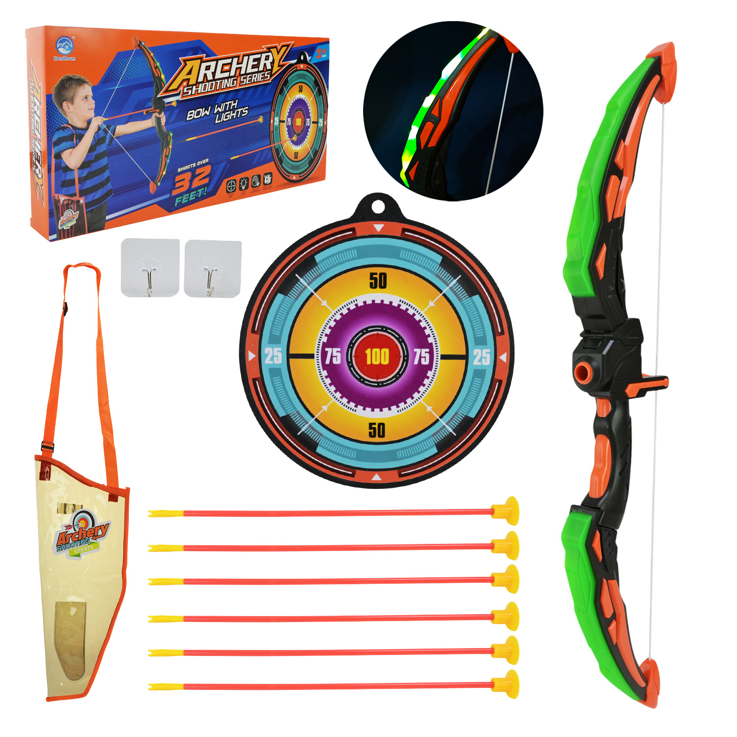 Лук та стріли арт. 1666-11A (36шт/2)  батар, мішень в наборі, короб. 41,5*5*20,5см