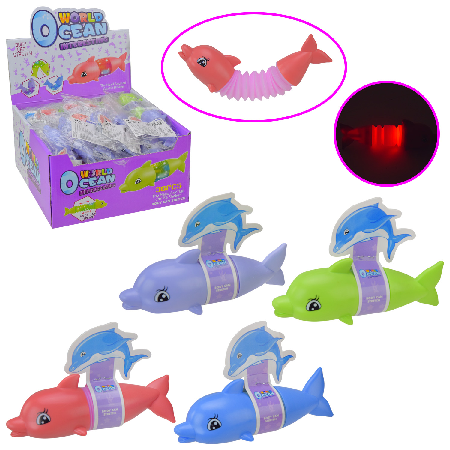 Антистрес арт. K25718 (864шт/2) дельфін зі світлом 12см розтяг до 18см 36шт диспл. бокс/ціна за шт/