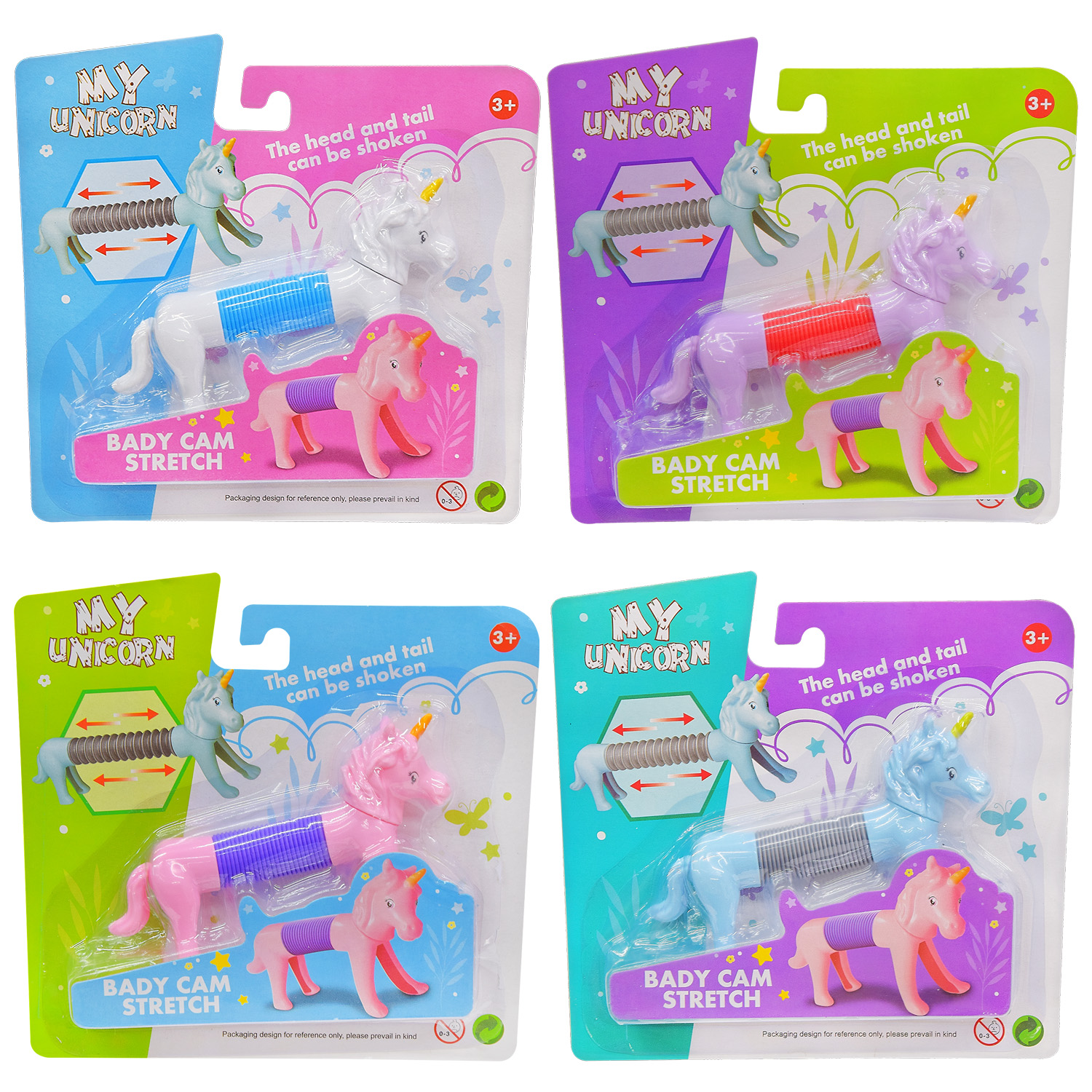 Антистрес арт. K25721 (384шт)єдиноріг 12,5см розтяг до 18см 4 кольори планшет.17*17см