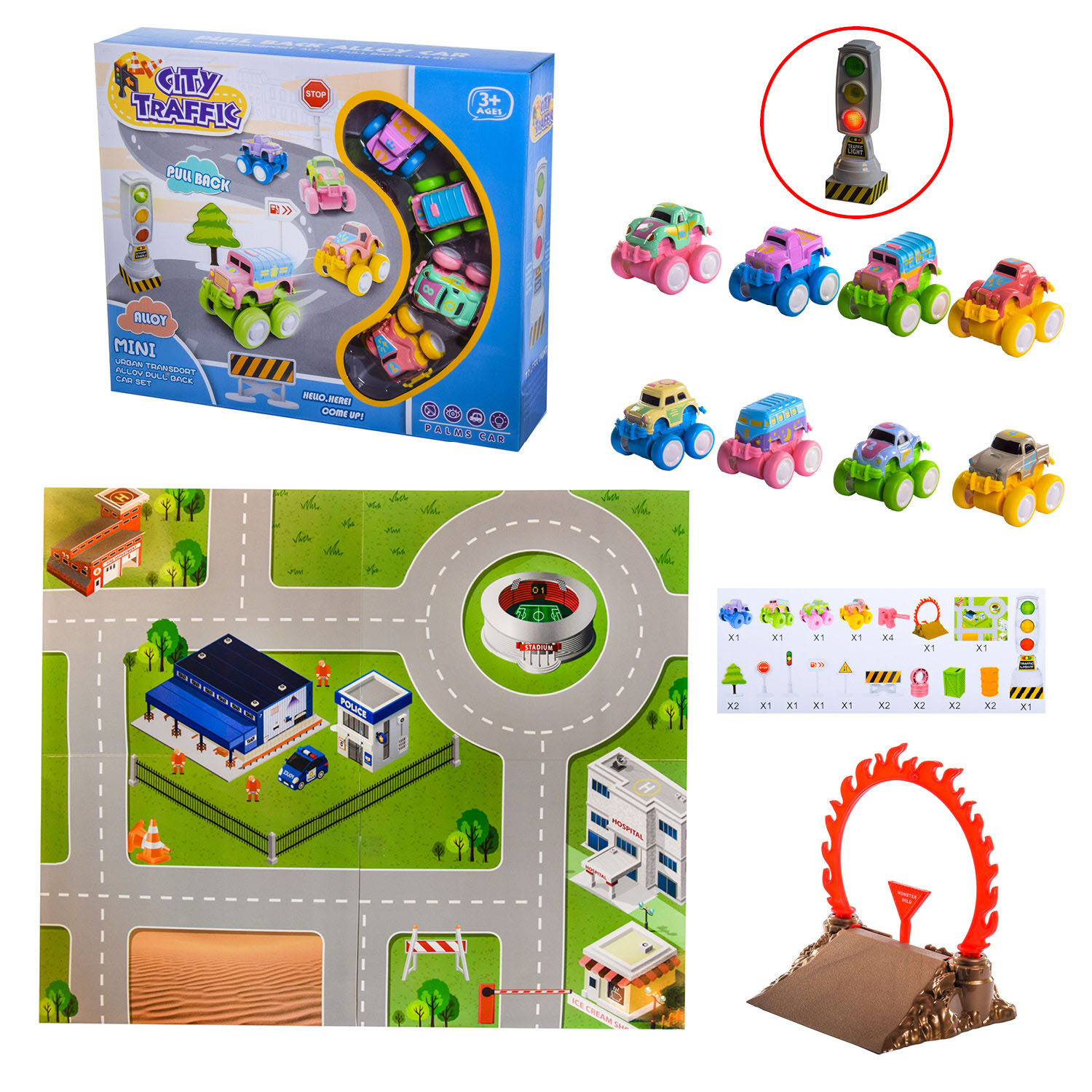 Килимок арт. RD001-3 (48шт/2)2 види мікс, ігрове поле,4 машинки, 20 аксесуарів, короб.30*7,5*25см р-н поля – 49*59 см, р-н машинки – 5.5*4*4 см