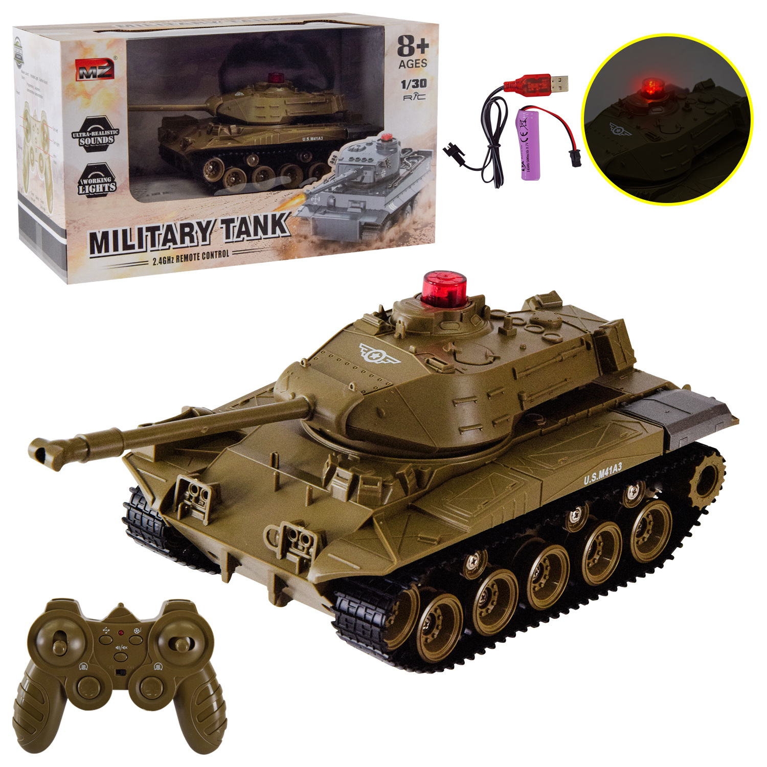 Танк р/к MZ арт. 2298 (12шт) 1:30, світло, короб. 35*18*20,5 см