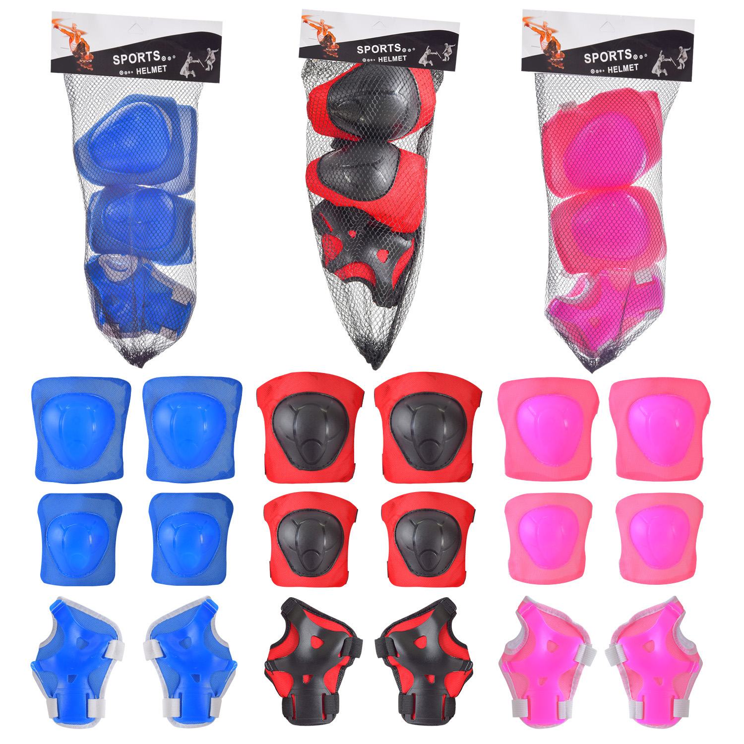 Набiр захисту арт. Z41489 (100шт) наколінники, налокітники, в сітці 3 кольори