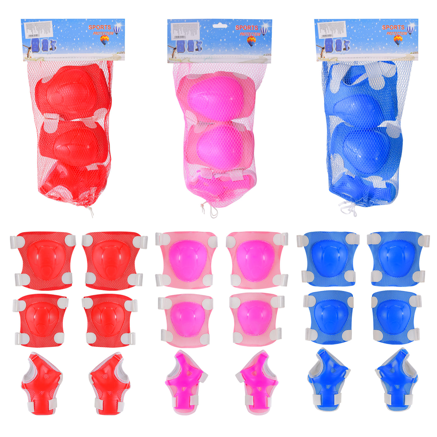 Набiр захисту арт. Z41491 (100шт) наколінники, налокітники, в сітці 3 кольори