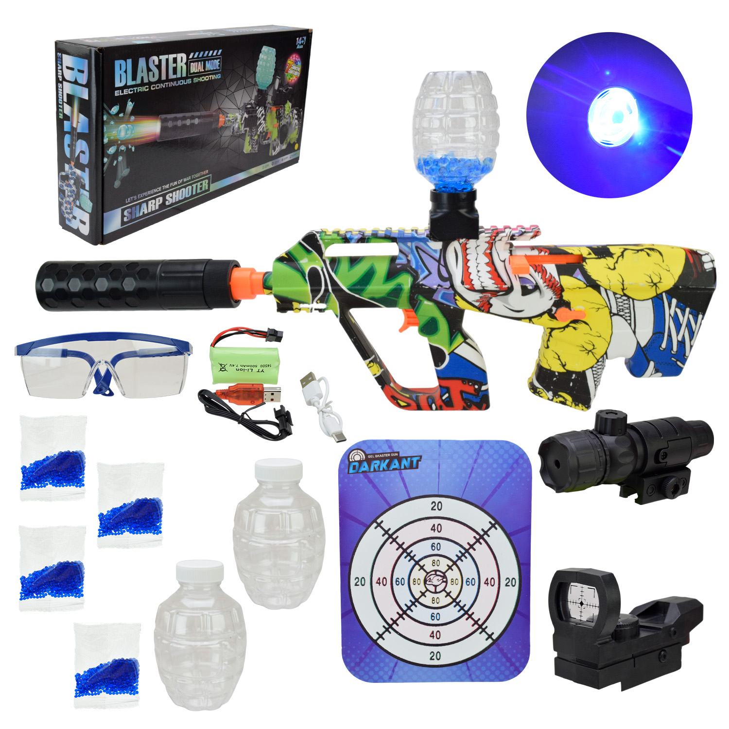 Автомат арт.777-34A (48шт/2) аккум., стріляє гелевими свет.кулями, світло, аксесуари, в коробці 41 * 21 * 7см