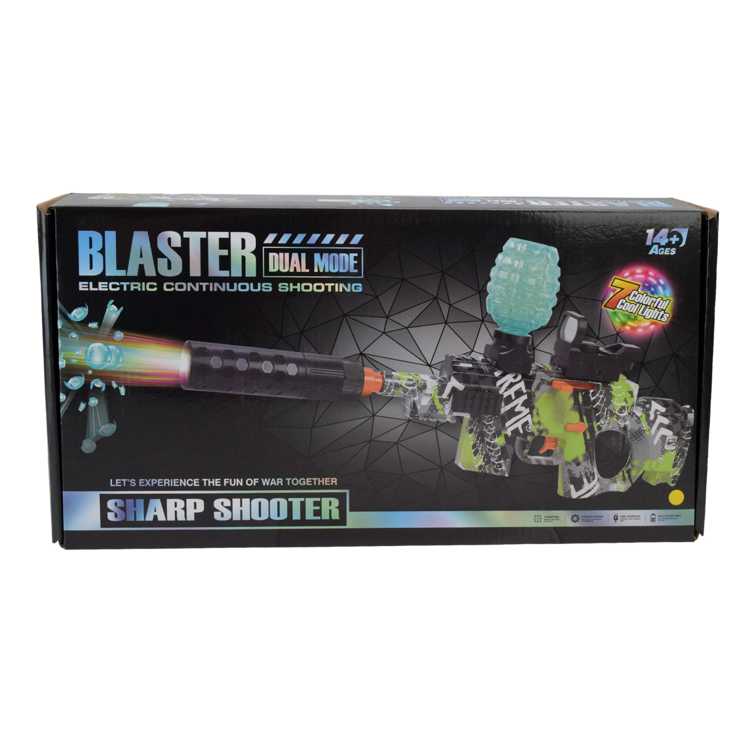 Автомат арт.777-34A (48шт/2) аккум.,стреляет гелевыми свет.пулями,свет,аксессуары,в коробке 41*21*7см