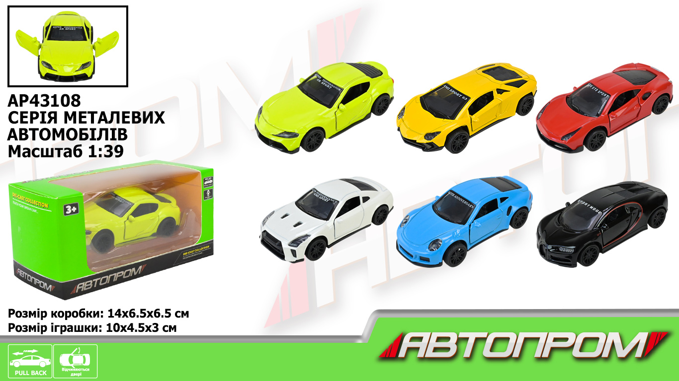 Машина мет. арт. AP43108 (96шт/2) 1:39,відкр.двері, 6мікс у короб. 14*6,5*6,5см