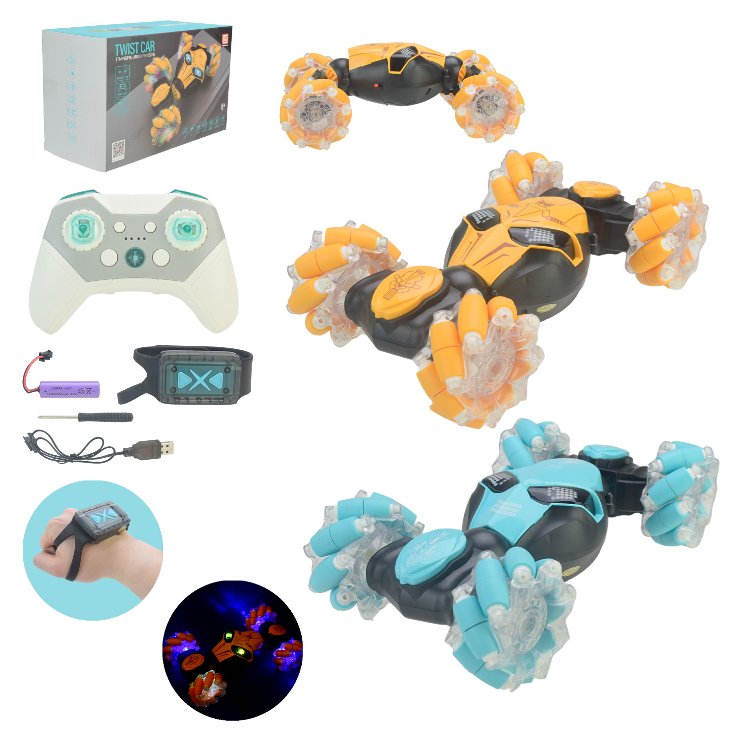 Перевертиш муз. р/к арт. CV8818-102A (36шт) 2кольора, світ., управління рукою+пульт,світяться колеса короб. 24,1*11,1*15см