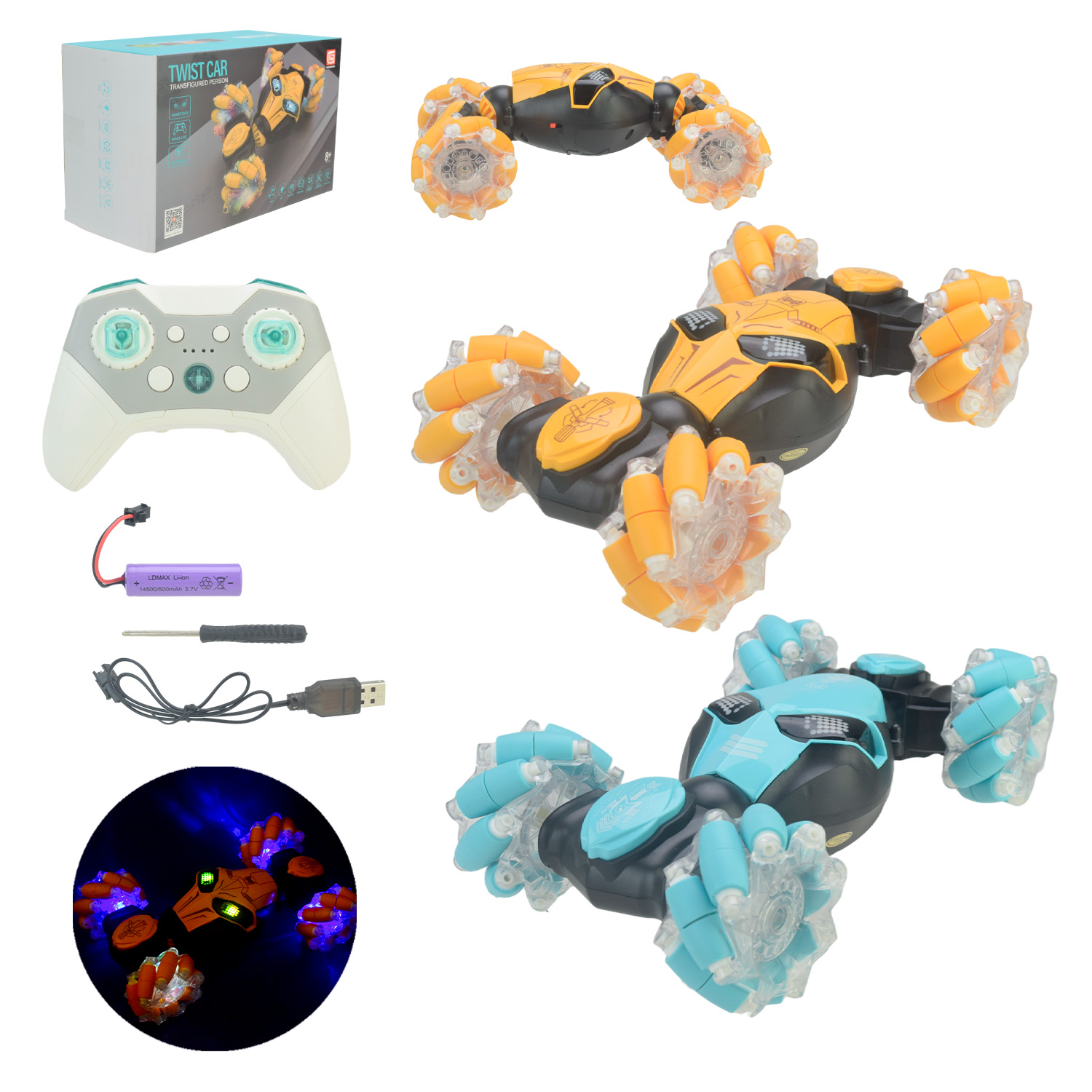 Перевертиш муз. р/к арт. CV8818-102AB (36шт) 2кольора, світ., пульт,світяться колеса короб. 24,1*11,1*15см