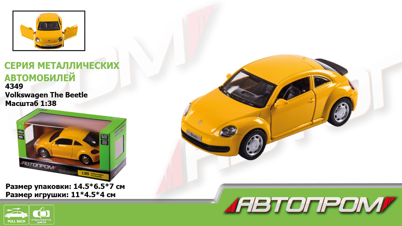 Машина мет. АВТОПРОМ арт. 4349 (96шт/2) 1:38 Volkswagen The Beetle,відкр..двері, короб.  14,5*6,5*7см