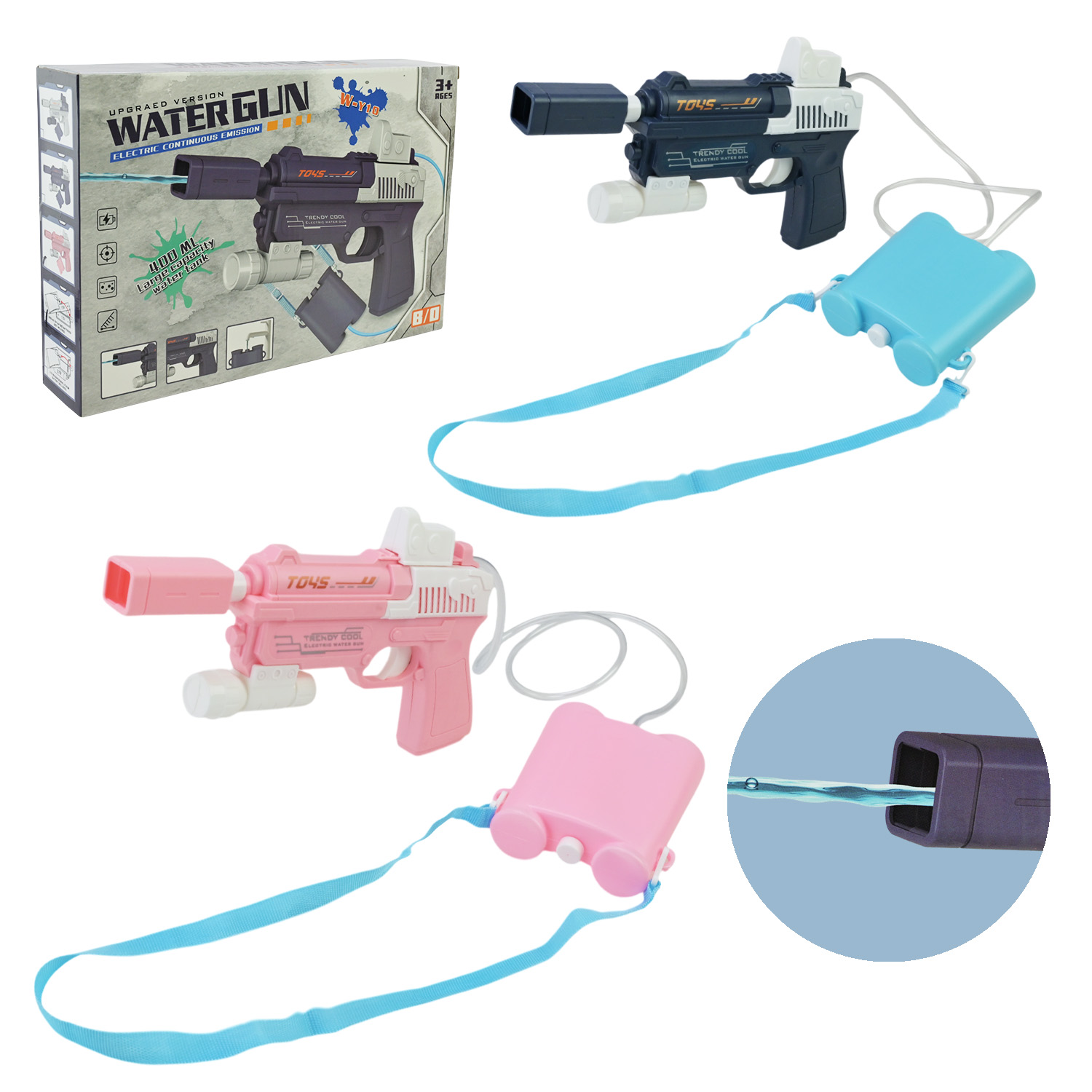 Водяний пістолет арт. W-Y10 (60шт/2) електричний на аккум.батарейці,2 кольори короб.30*20 см